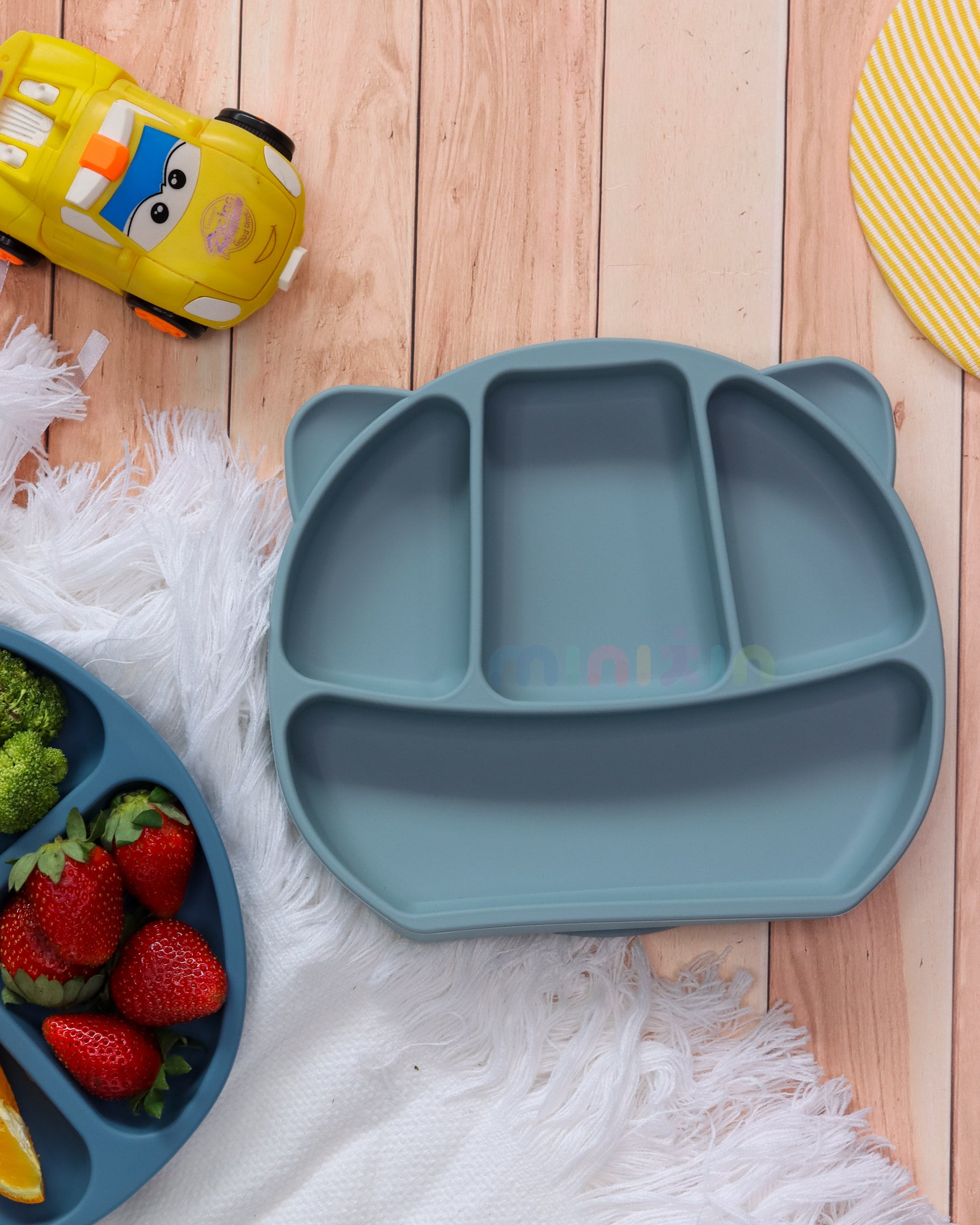 Non-Slip Divided Plate with Suction Base | Encourages Self Eating I BPA-Free 100% Silicone Plate for Baby & Toddler I Yale