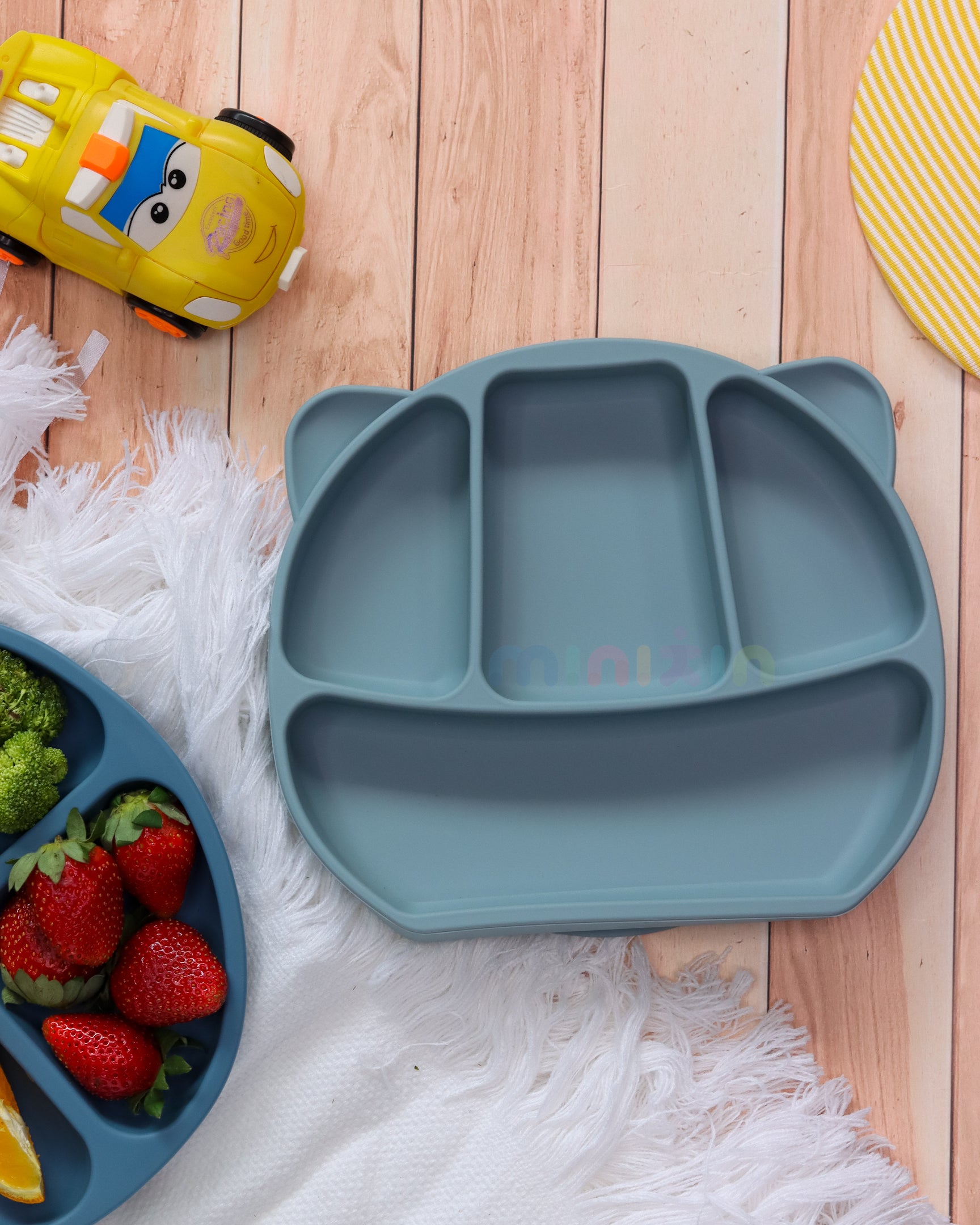 Portion Divided Plate with Suction Base | Encourages Self Eating I BPA-Free 100% Silicone Plate for Baby & Toddler I Yale