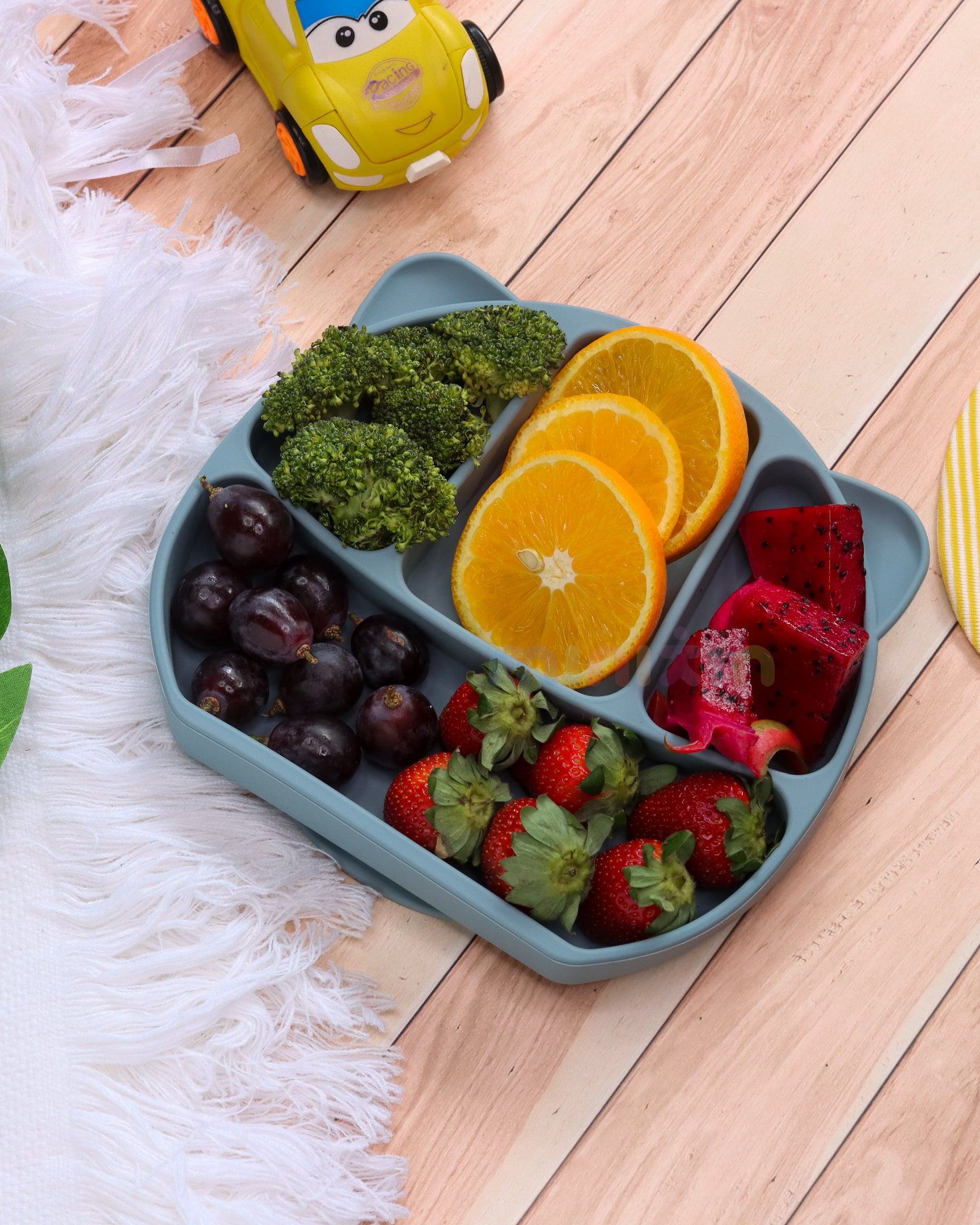 Portion Divided Plate with Suction Base | Encourages Self Eating I BPA-Free 100% Silicone Plate for Baby & Toddler I Yale