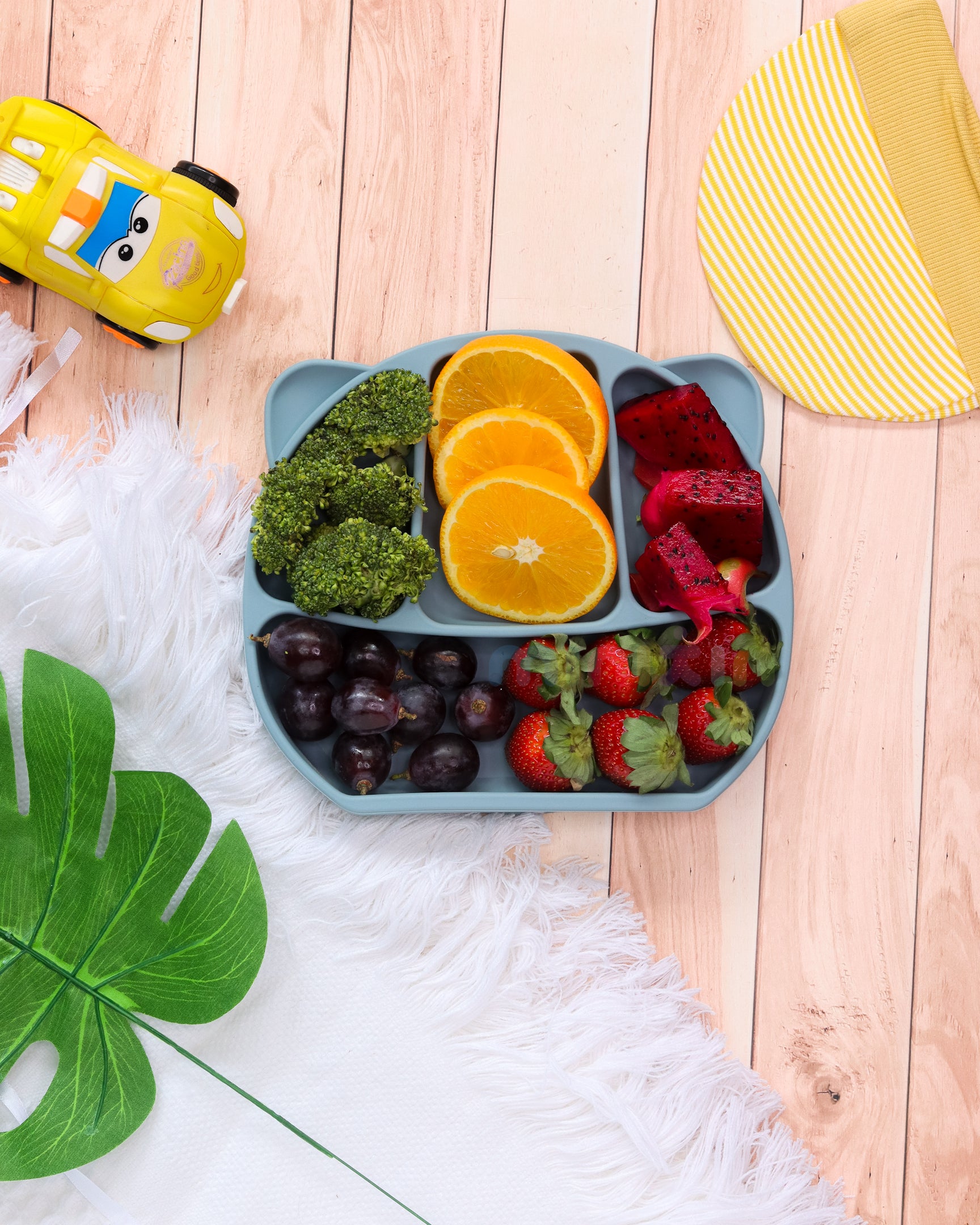 Portion Divided Plate with Suction Base | Encourages Self Eating I BPA-Free 100% Silicone Plate for Baby & Toddler I Yale