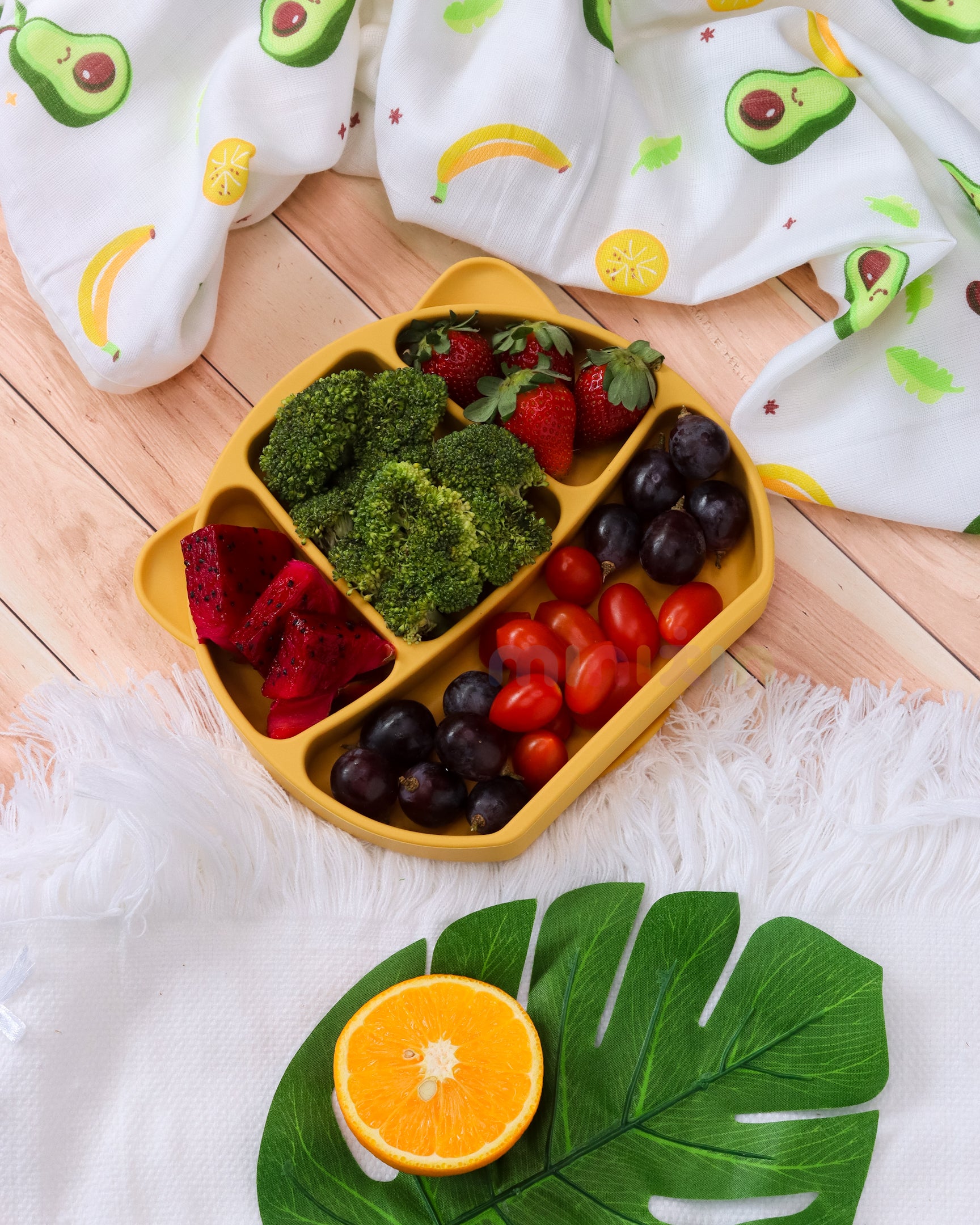 Portion Divided Plate with Suction Base | Encourages Self Eating I BPA-Free 100% Silicone Plate for Baby & Toddler I Mustard