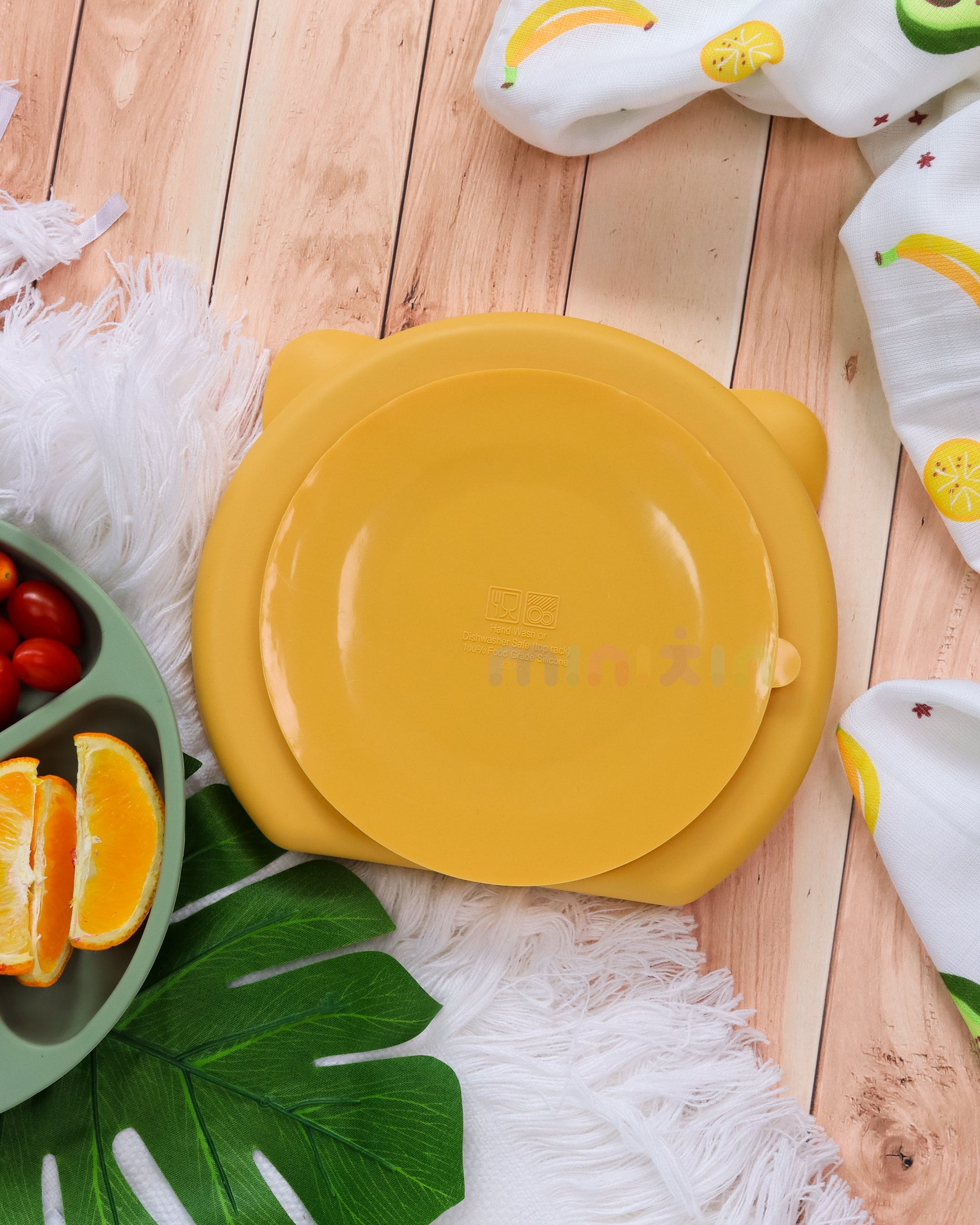 Portion Divided Plate with Suction Base | Encourages Self Eating I BPA-Free 100% Silicone Plate for Baby & Toddler I Mustard