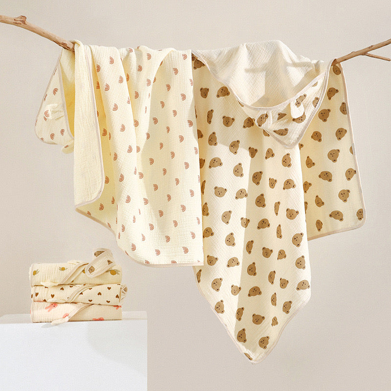 Minikin 100% Organic Muslin Cotton Gauze Hooded Swaddle Wrap I Baby Blanket I Baby Towel