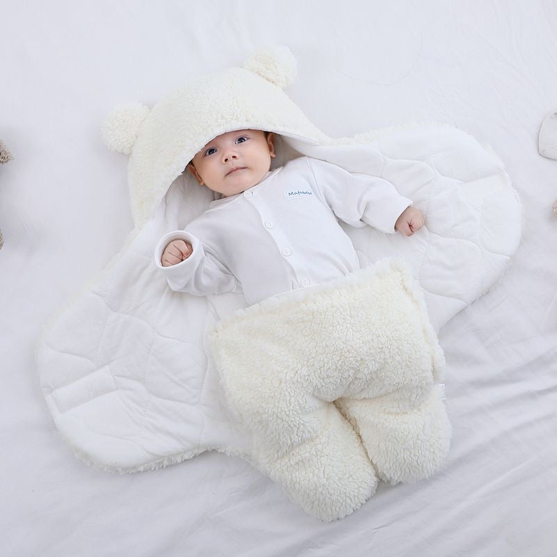 Minikin Fluffy Premium Quilted Footed Fur Swaddle I Thickened Swaddle I Double Layered Wrap I NB-3M