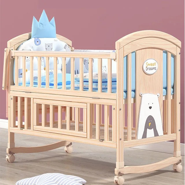 Minikin Multifunctional Extendable Wooden Crib I Mattress & Bumper Beds I NB - 6 Years