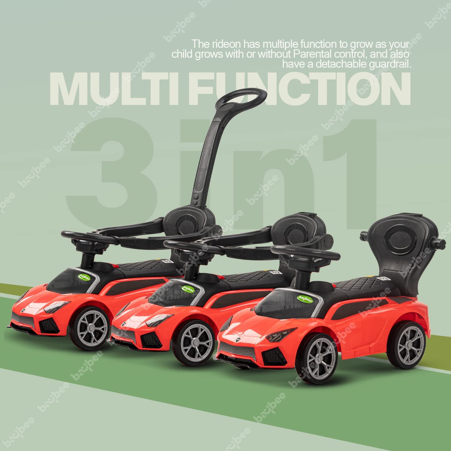 Minikin Lambo Pro 2 in 1 Push Ride on Car | Parental Bar | Anti-Fall Guard | 6M - 4 Years