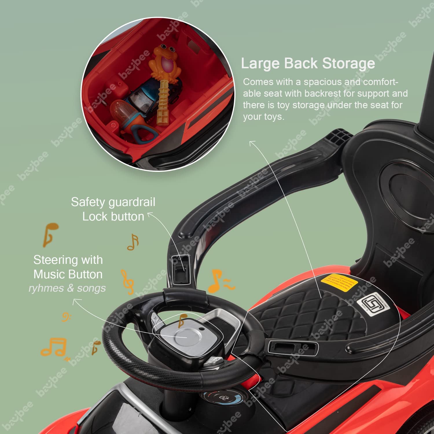 Minikin Lambo Pro 2 in 1 Push Ride on Car | Parental Bar | Anti-Fall Guard | 6M - 4 Years