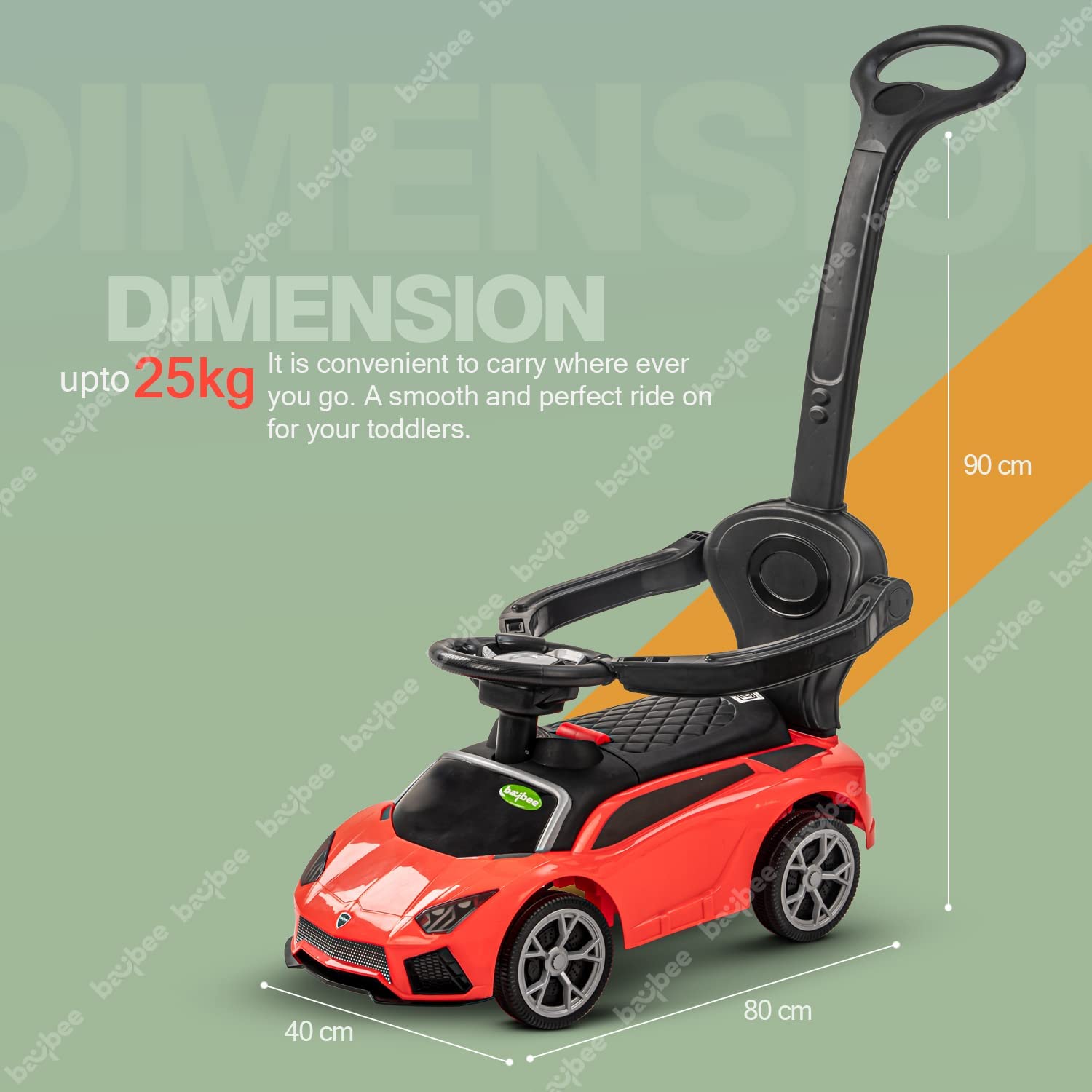 Minikin Lambo Pro 2 in 1 Push Ride on Car | Parental Bar | Anti-Fall Guard | 6M - 4 Years