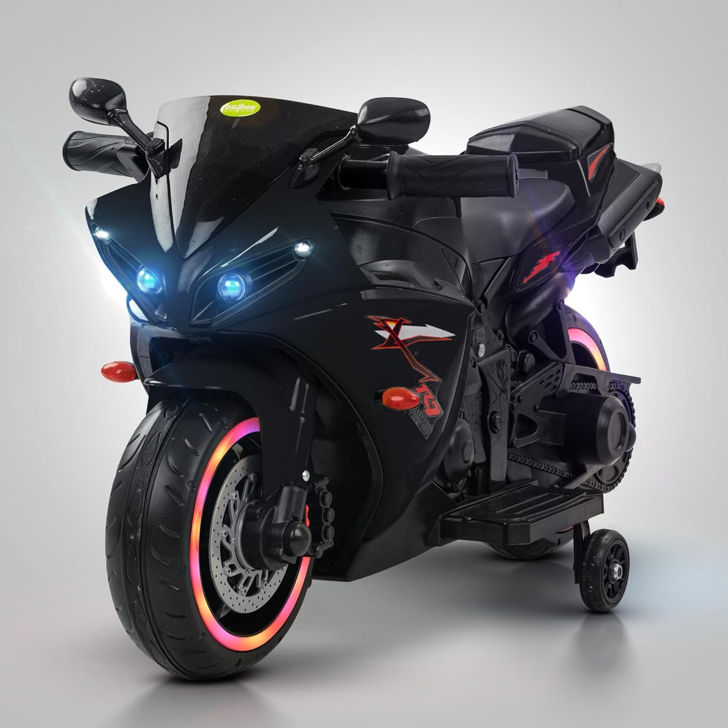 Minikin R7 Electric Rechargeable Kids Bike | Foot Accelerator | LED Lights and Music | 1-4 Years