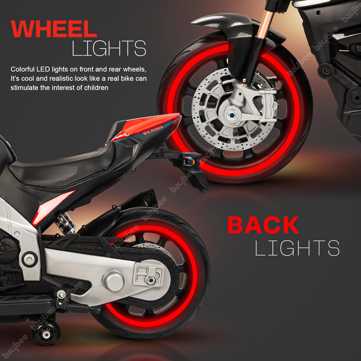 Minikin Diablo Racing Rechargeable Bike | Handle Accelerator | Support Wheels | 2-8 Years