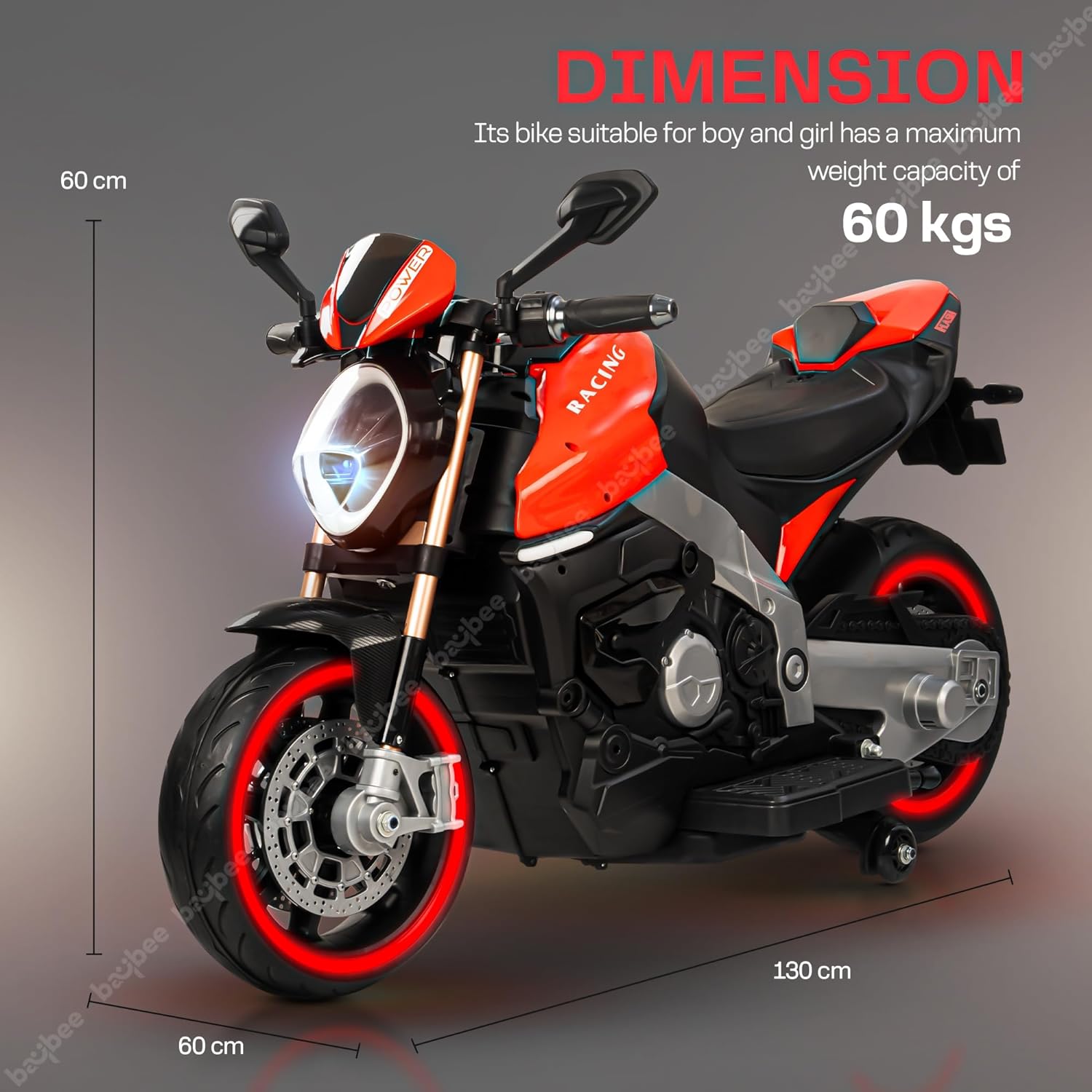 Minikin Diablo Racing Rechargeable Bike | Handle Accelerator | Support Wheels | 2-8 Years