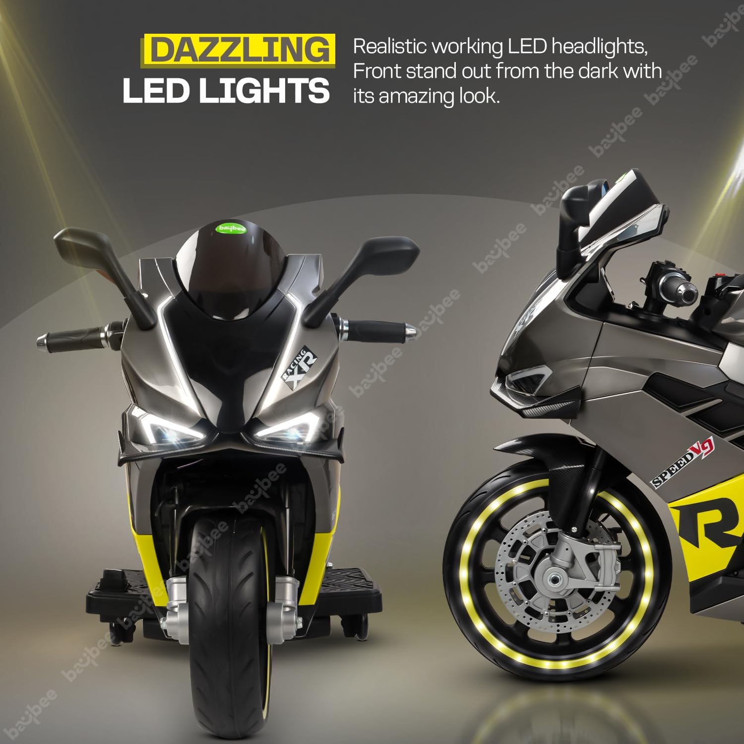 Minikin XR Racing Rechargeable Super Bike | Handle Accelerator | Support Wheels | 2-8 Years