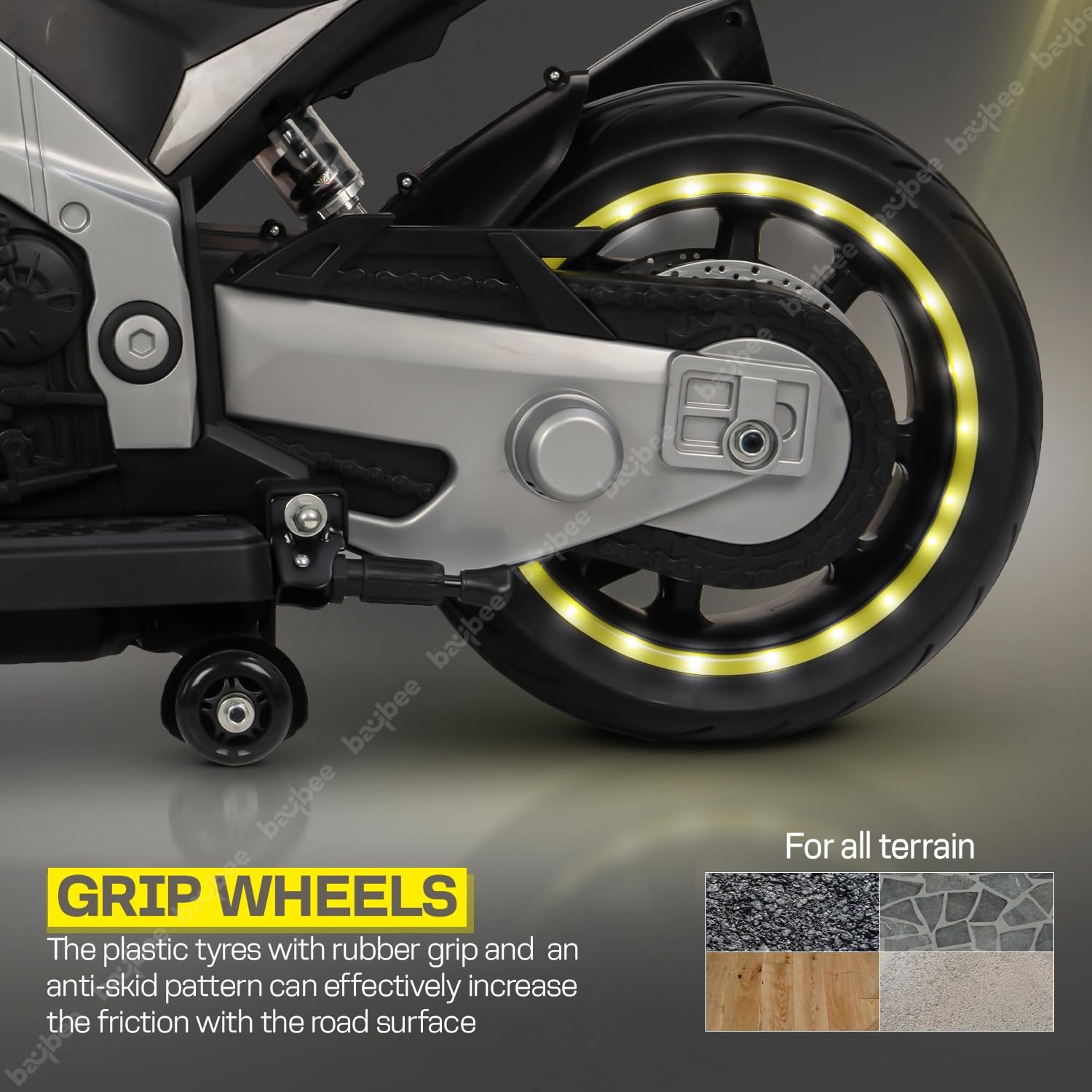 Minikin XR Racing Rechargeable Super Bike | Handle Accelerator | Support Wheels | 2-8 Years