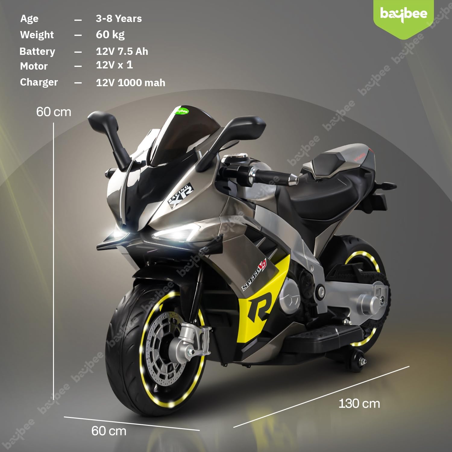Minikin XR Racing Rechargeable Super Bike | Handle Accelerator | Support Wheels | 2-8 Years