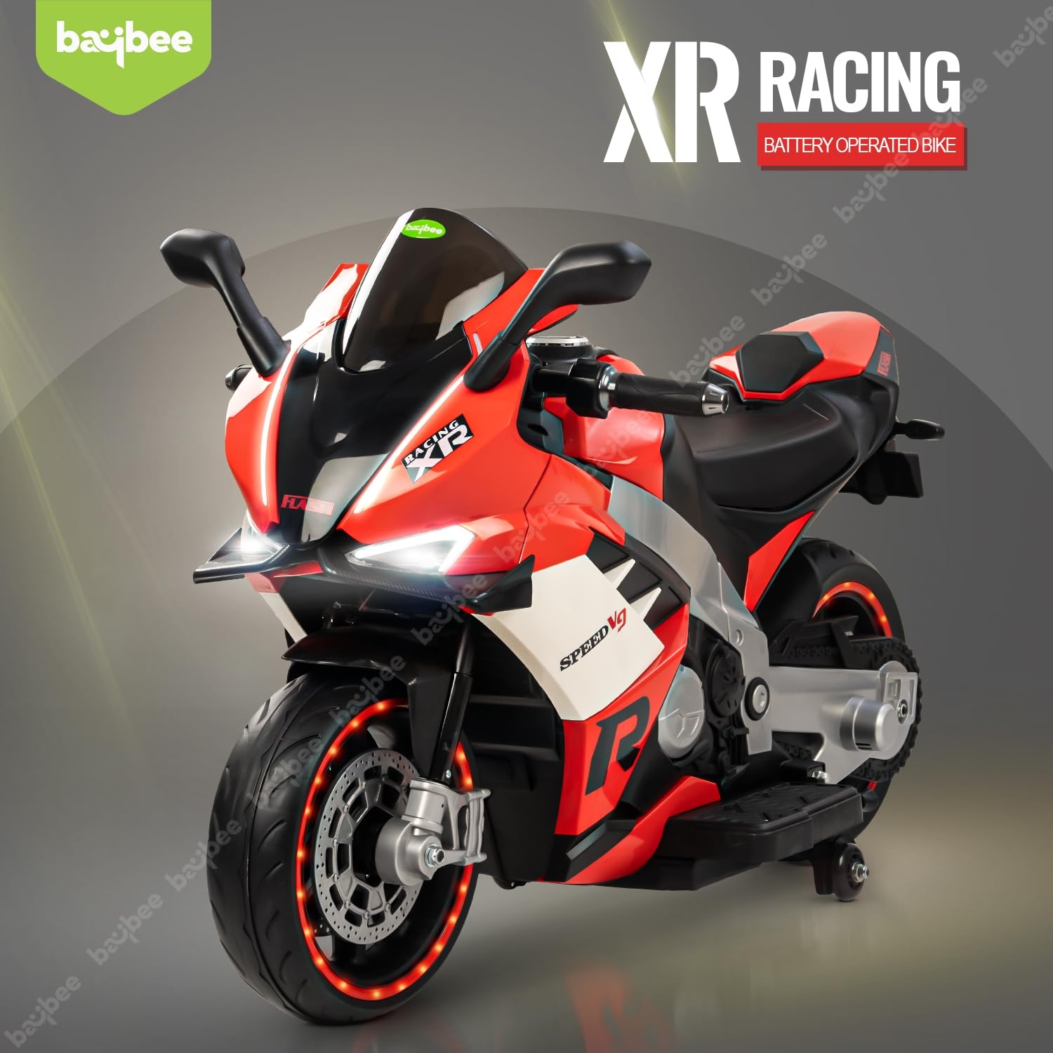 Minikin XR Racing Rechargeable Super Bike | Handle Accelerator | Support Wheels | 2-8 Years