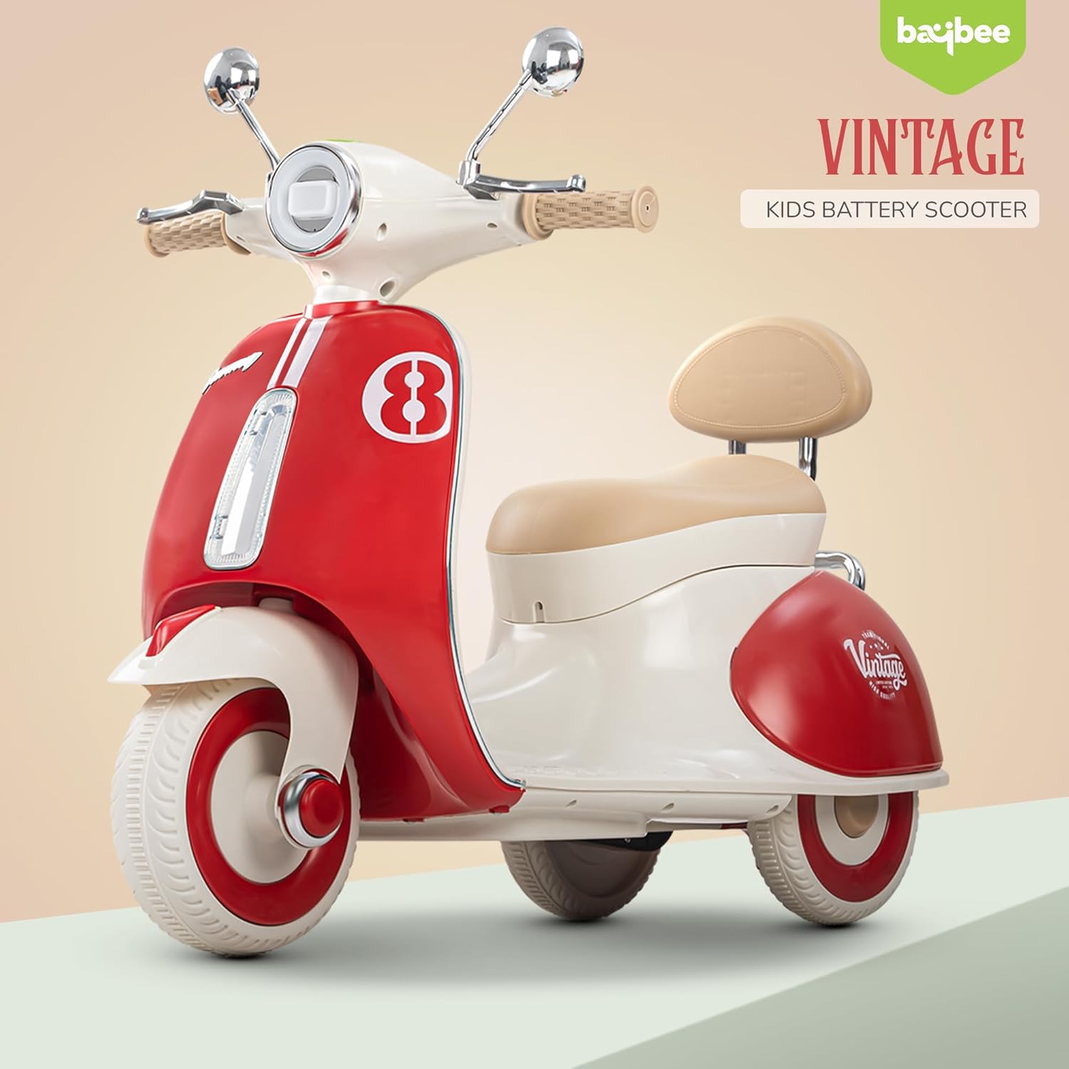 Vintage Vespa Rechargeable Kids Scooty with Light & Music | 1-4 Years | Boys/Girls