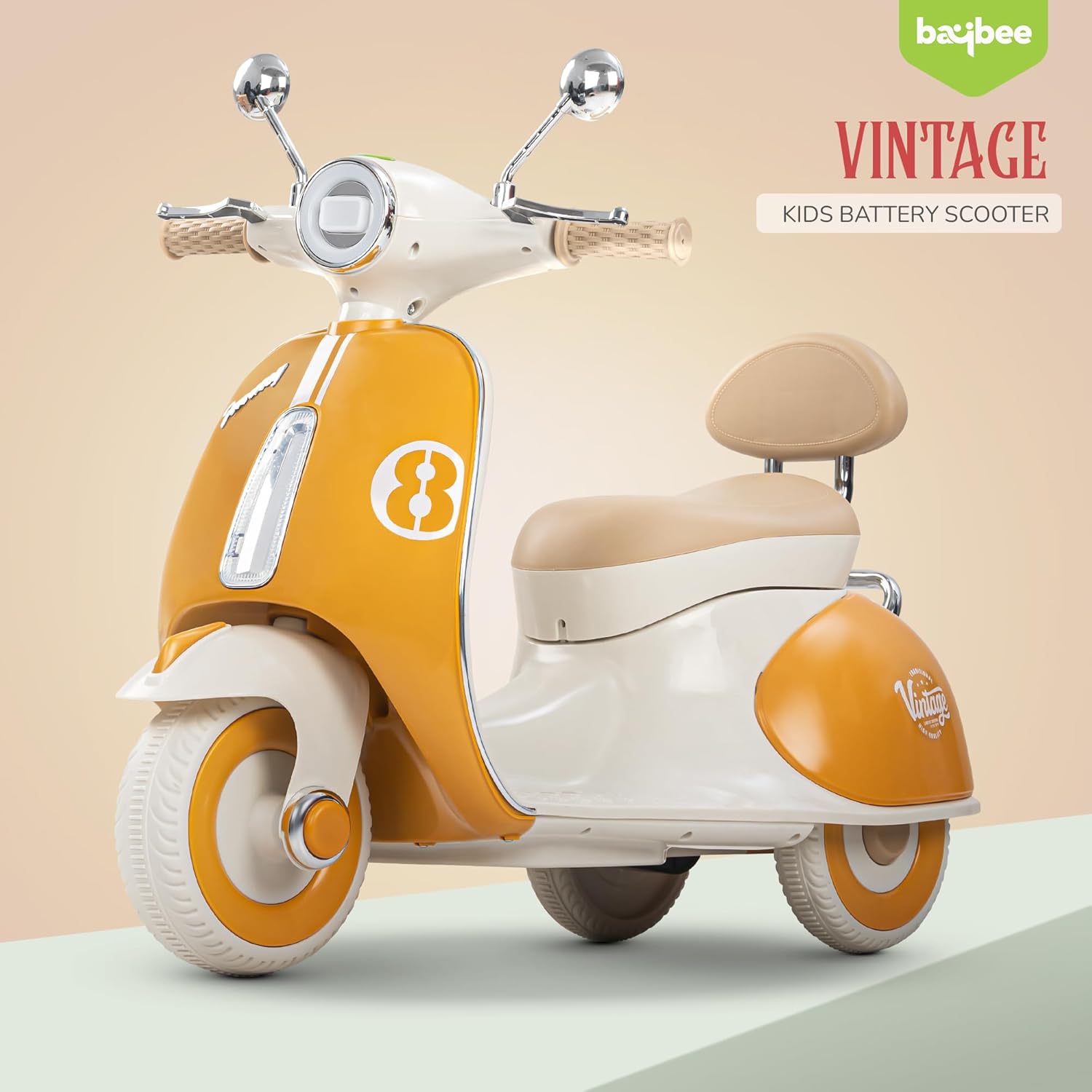 Vintage Vespa Rechargeable Kids Scooty with Light & Music | 1-4 Years | Boys/Girls