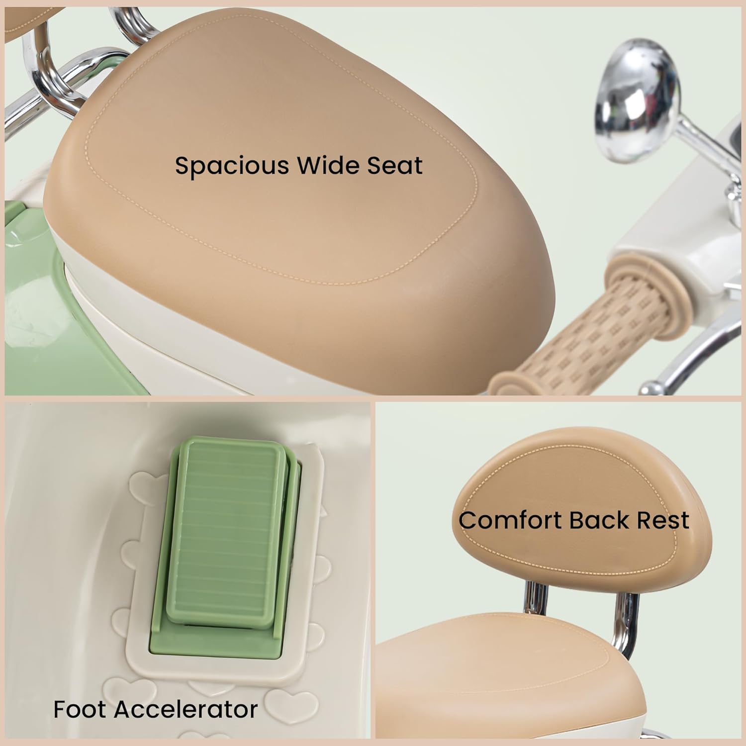 Vintage Vespa Rechargeable Kids Scooty with Light & Music | 1-4 Years | Boys/Girls