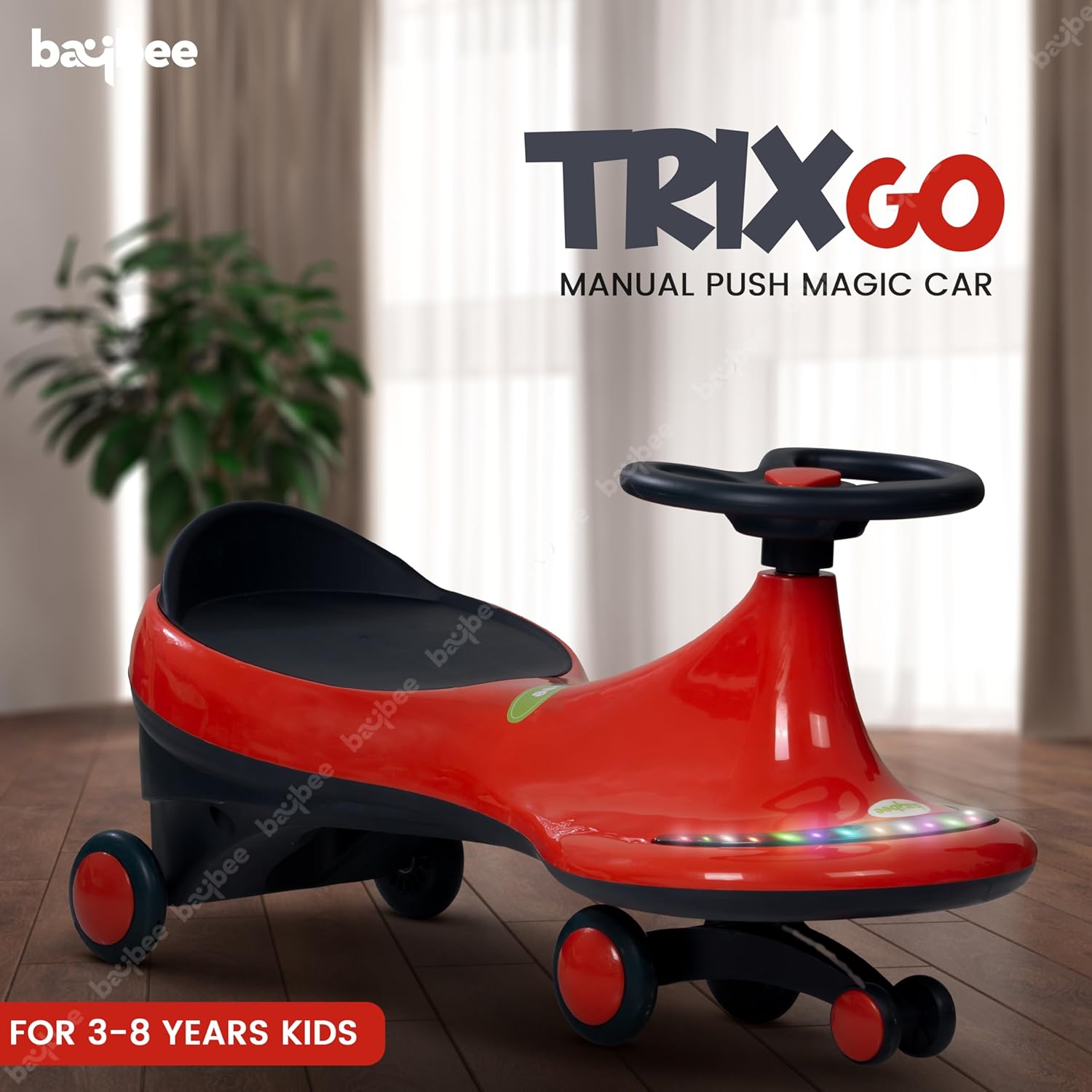 Trixgo Baby Swing Cars for Kids | Push Ride on Baby Car with 360° Rotation, Led Lights | 2-8 Years