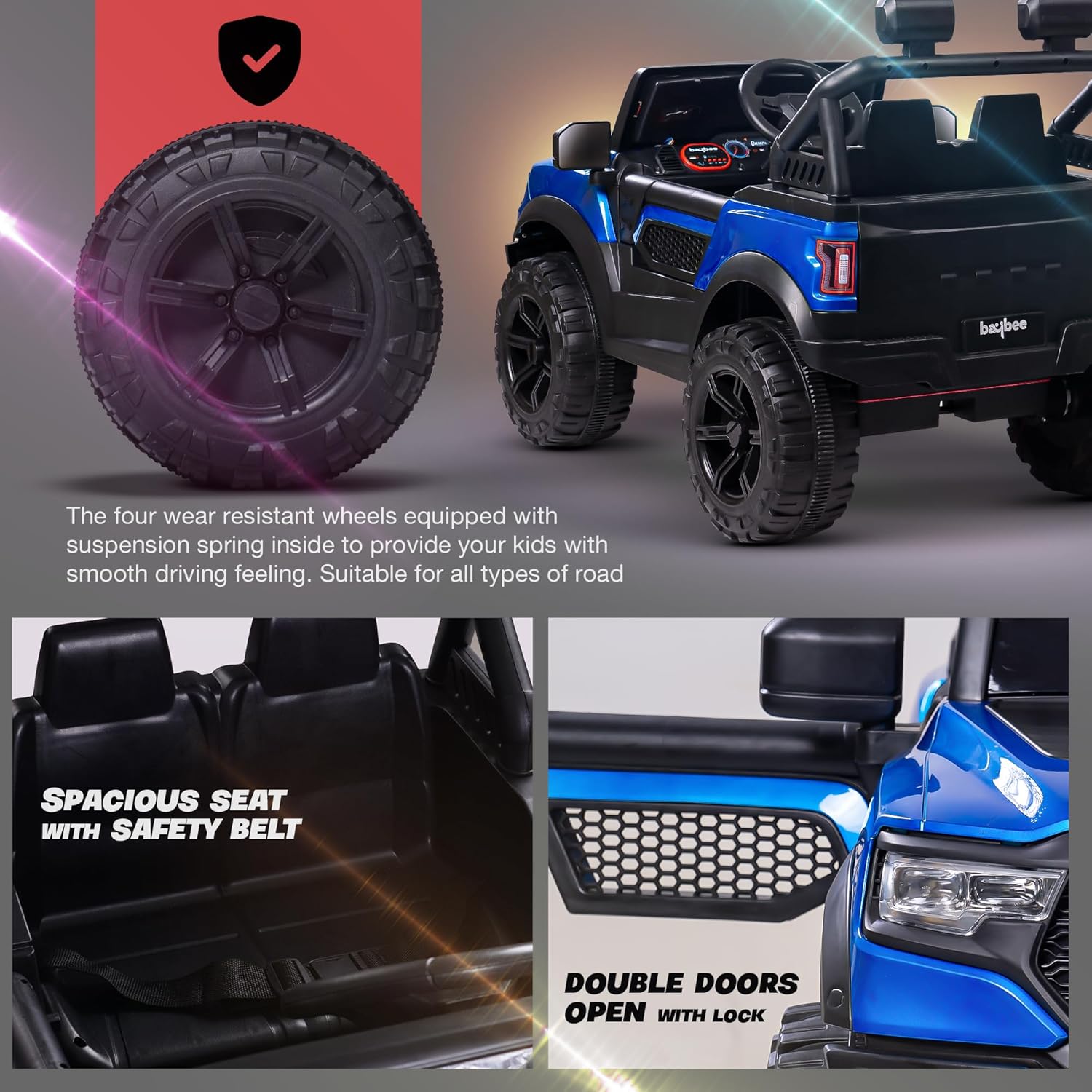 Minikin RAM 4x4 Electric Rechargeable Jeep I LED Head Lights & Music I 1-7 Years