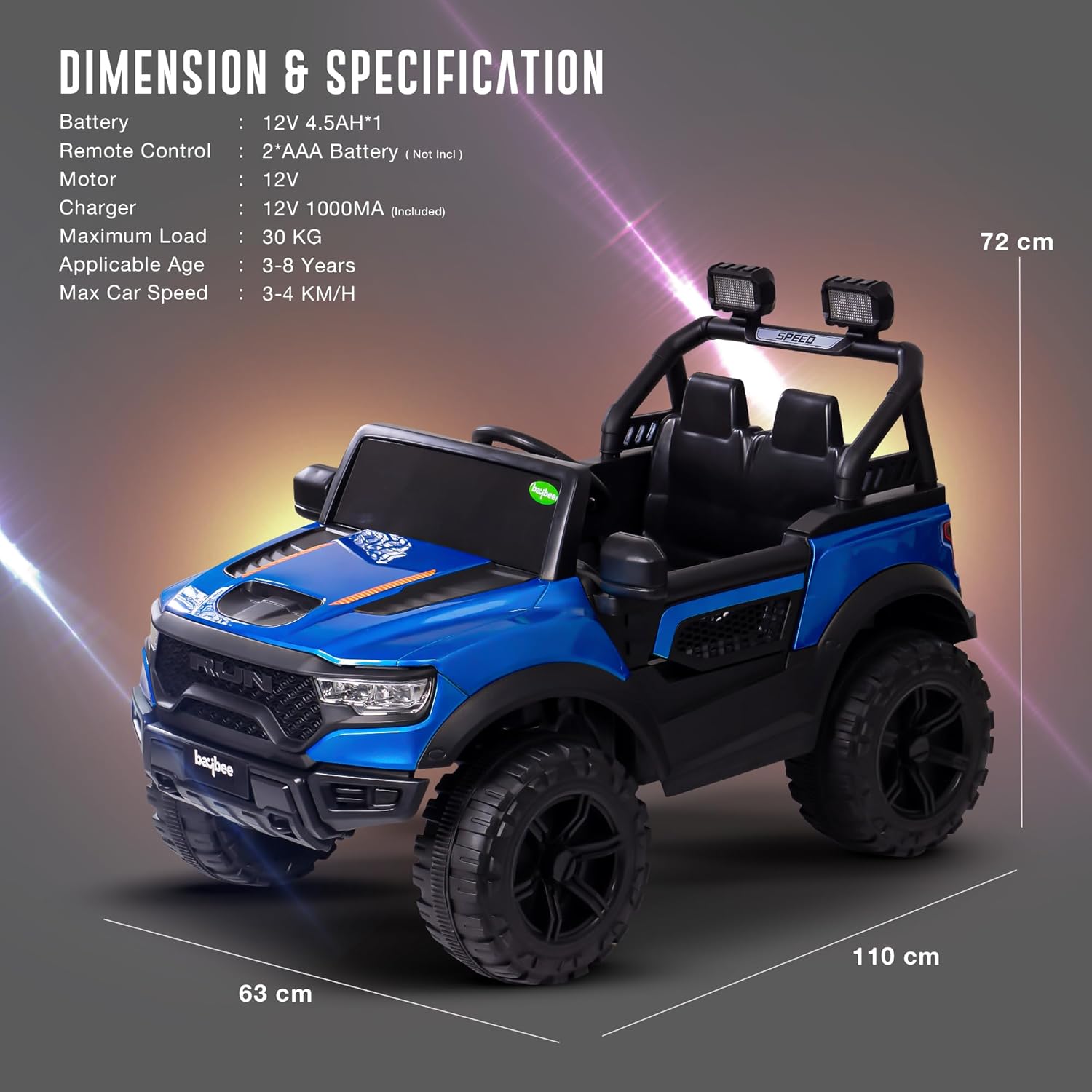Minikin RAM 4x4 Electric Rechargeable Jeep I LED Head Lights & Music I 1-7 Years