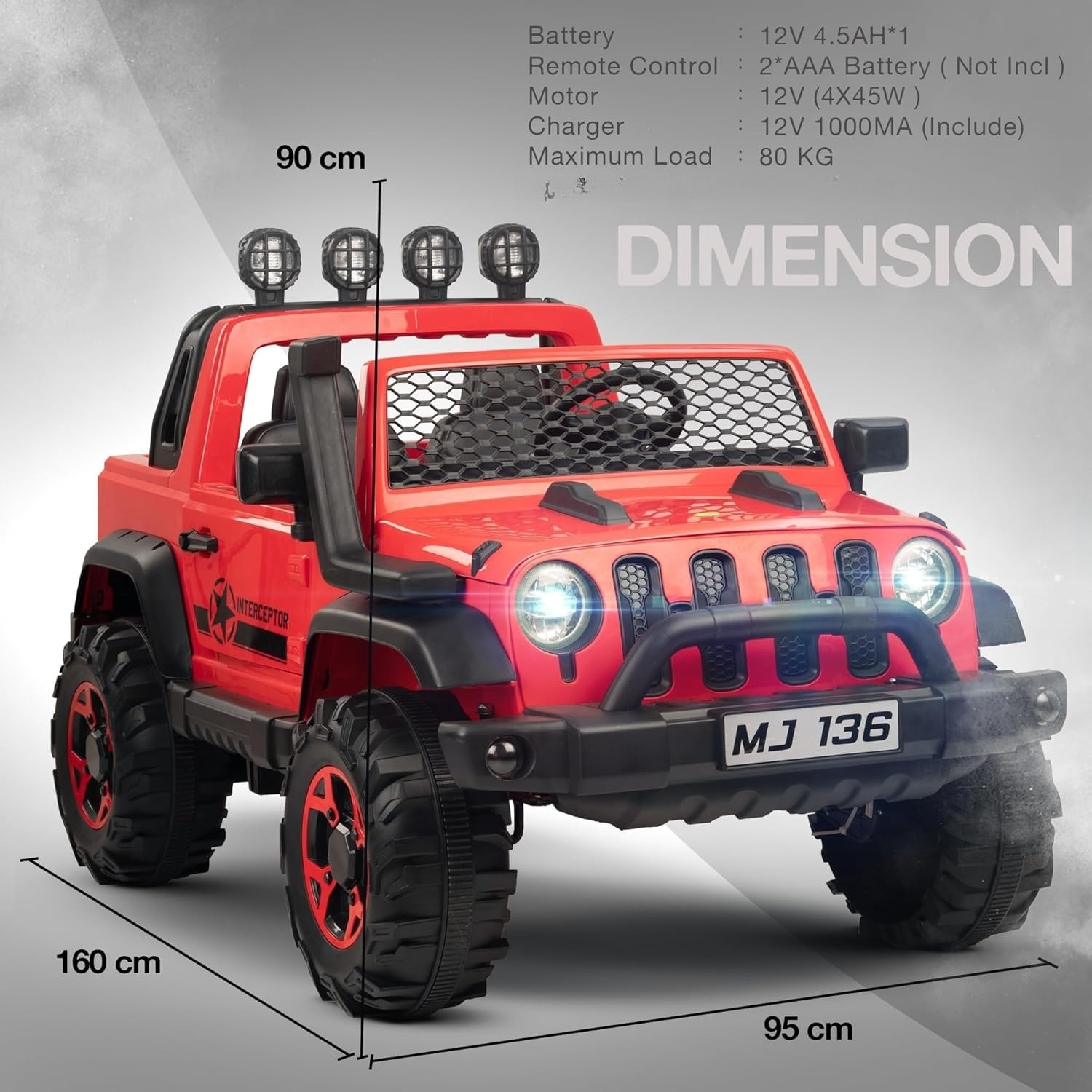 Minikin Atom 4X4 Monster Rechargeable Jeep | Indias Largest Toy Jeep | 4 Motors I Premium Quality | Top End Configuration | 1-10 Years