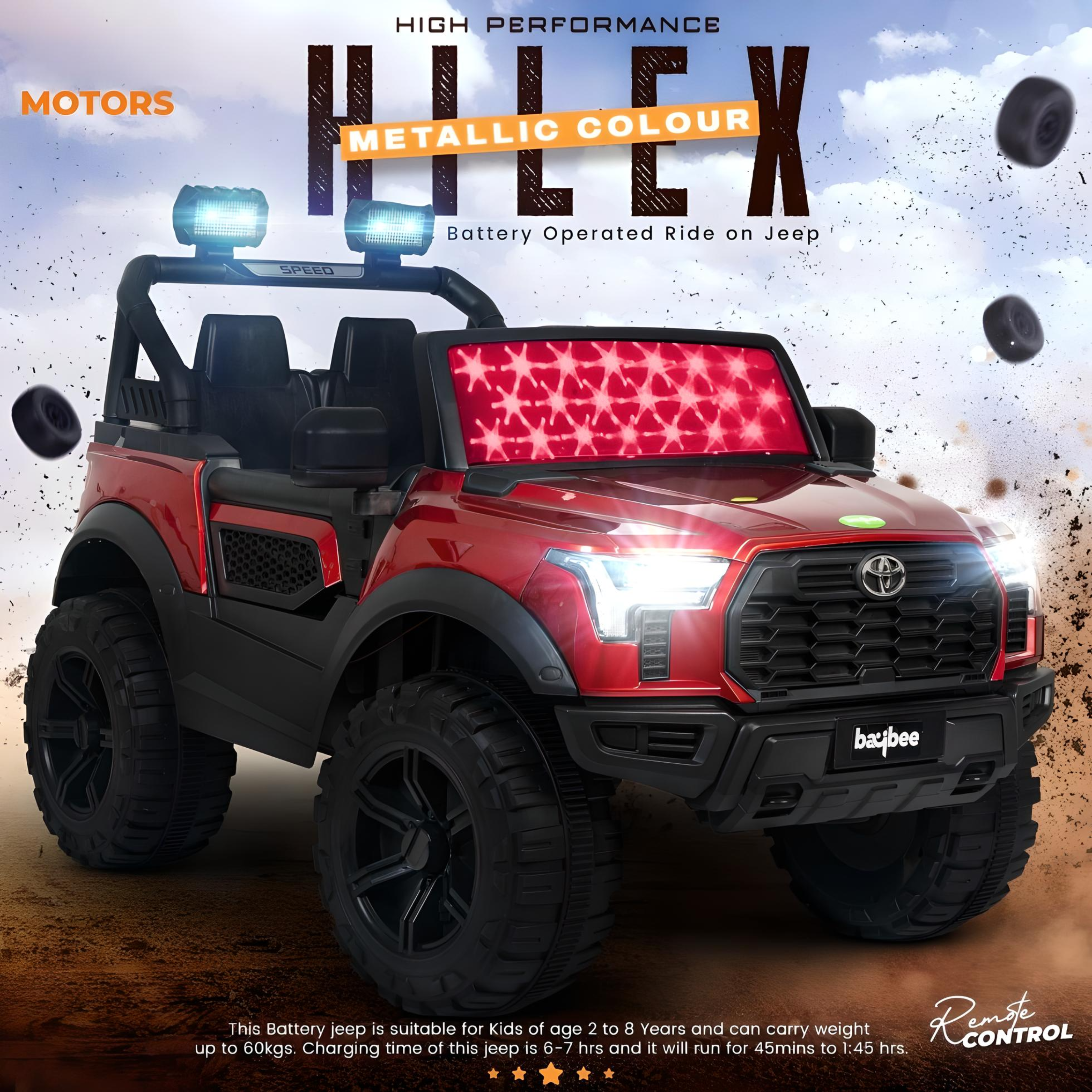 Minikin Toyota Hilux 4x4 Electric Rechargeable Rideon Jeep I Metallic Spray Painted 1-7 Years