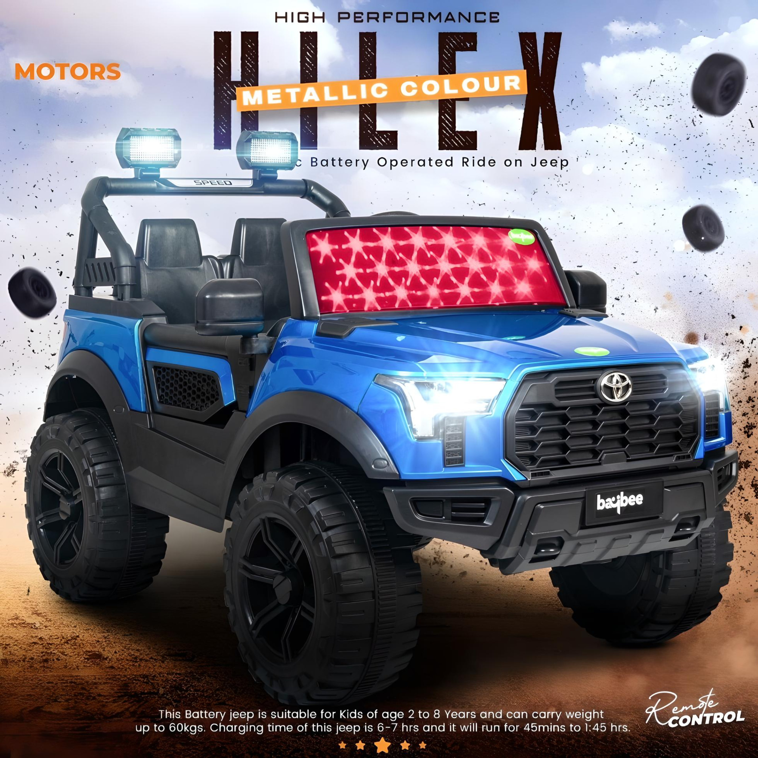 Minikin Toyota Hilux 4x4 Electric Rechargeable Rideon Jeep I Metallic Spray Painted 1-7 Years