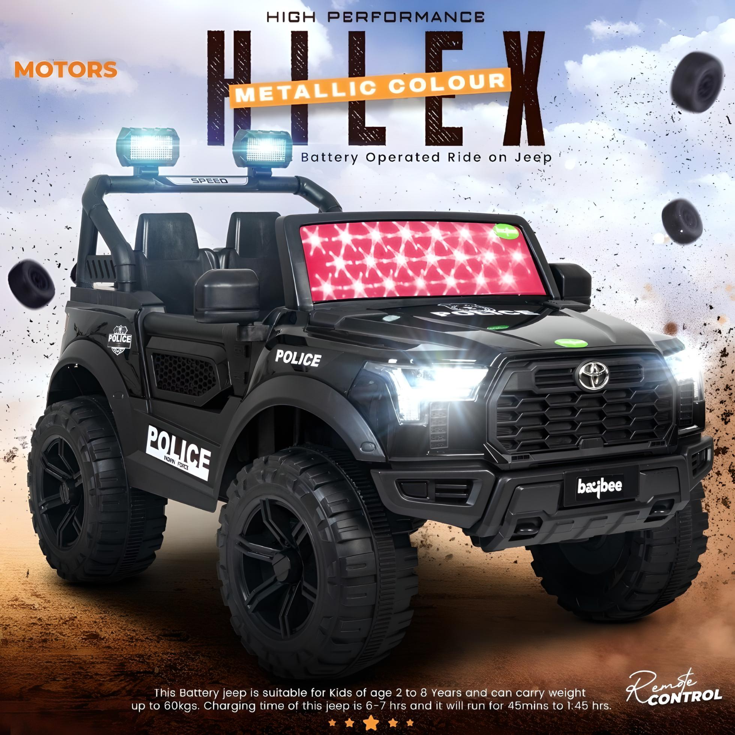 Minikin Toyota Hilux 4x4 Electric Rechargeable Rideon Jeep I Metallic Spray Painted 1-7 Years