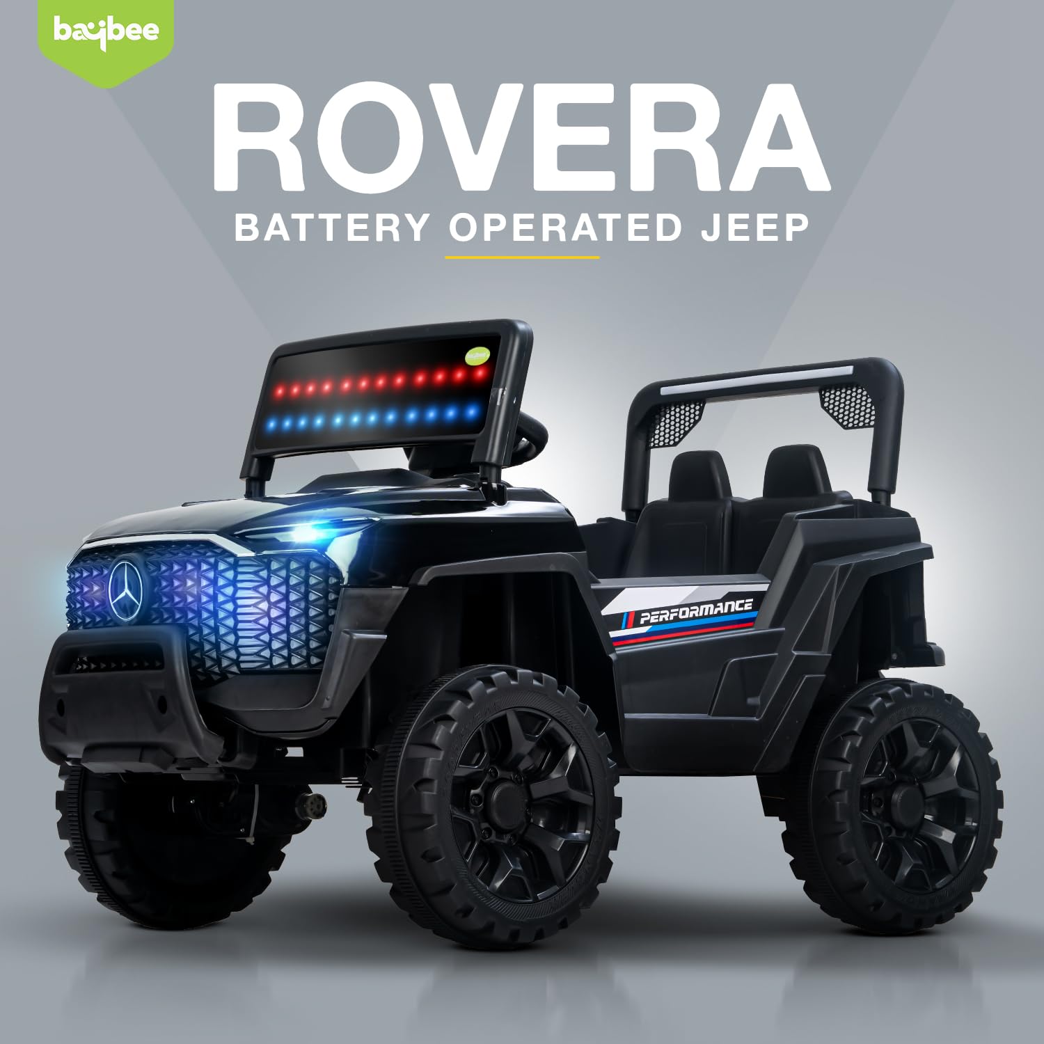 Minikin Rovera 4X4 Kids Electric Rechargeable Jeep | Ride On Toy Car with Light, Music | 1-6 Years