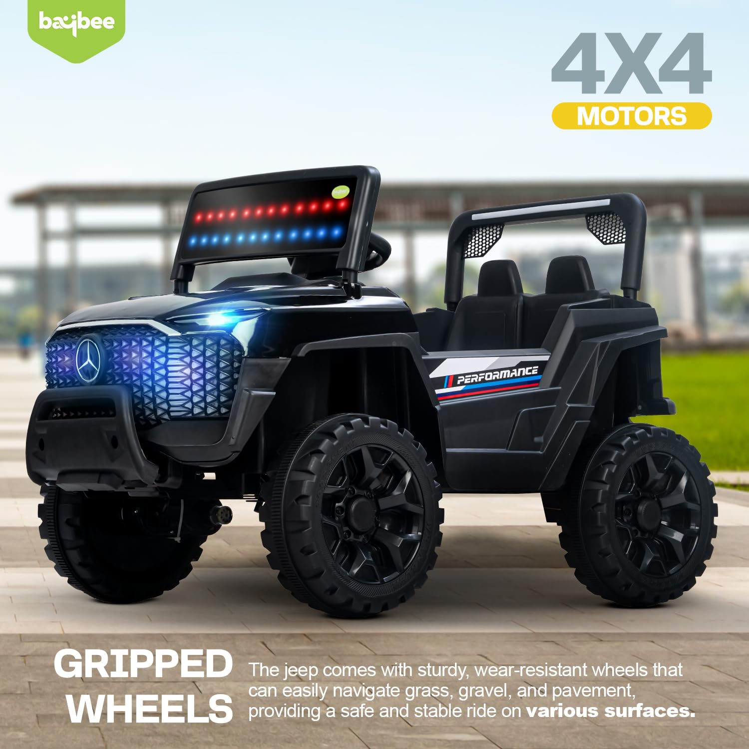 Minikin Rovera 4X4 Kids Electric Rechargeable Jeep | Ride On Toy Car with Light, Music | 1-6 Years