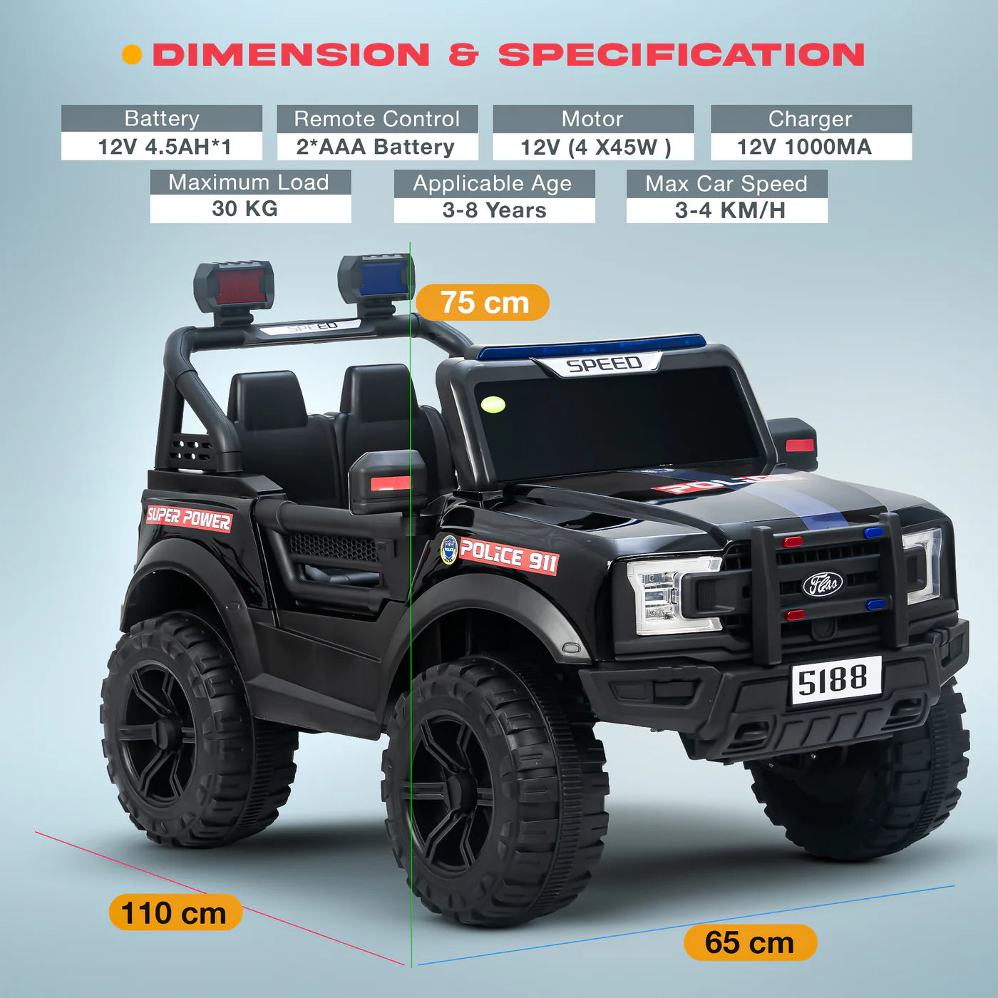 Minikin Sirenz 4x4 Electric Rechargeable Jeep I LED Head Lights & Music I 1-7 Years