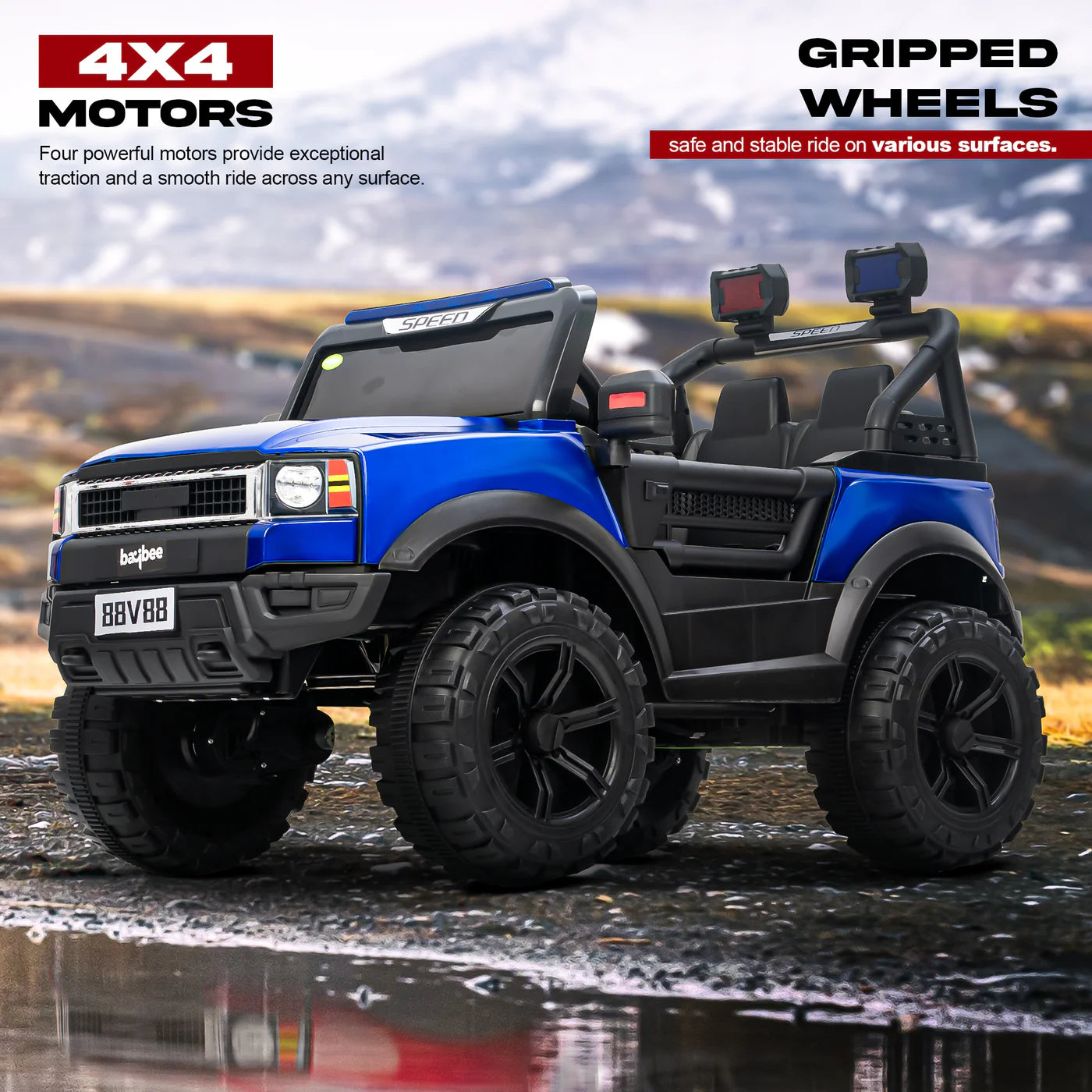 Minikin Desert Cruiser 4x4 Electric Rechargeable Jeep I LED Head Lights & Music I 1-7 Years
