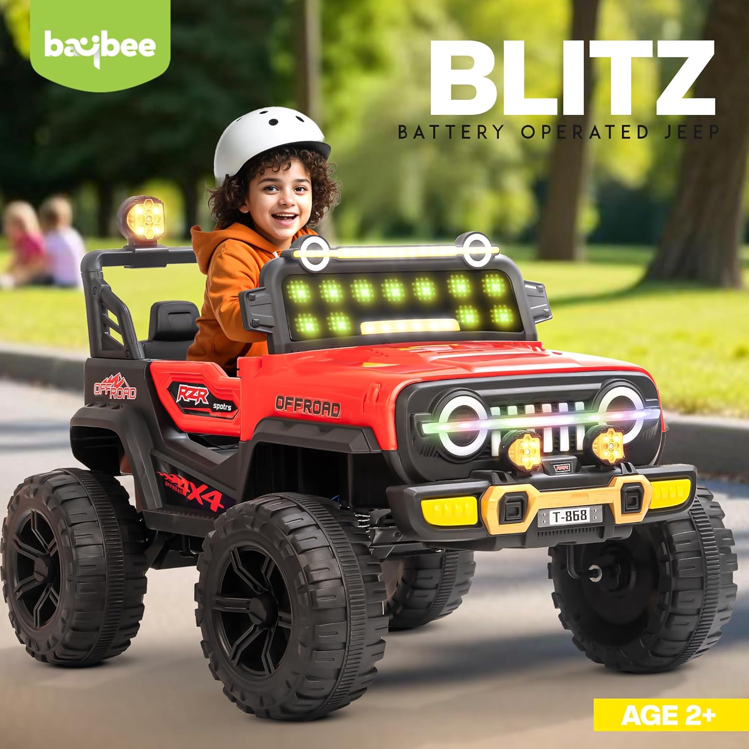 Minikin Blitz 4x4 Electric Rechargeable Jeep I LED Head Lights & Music I 1-7 Years
