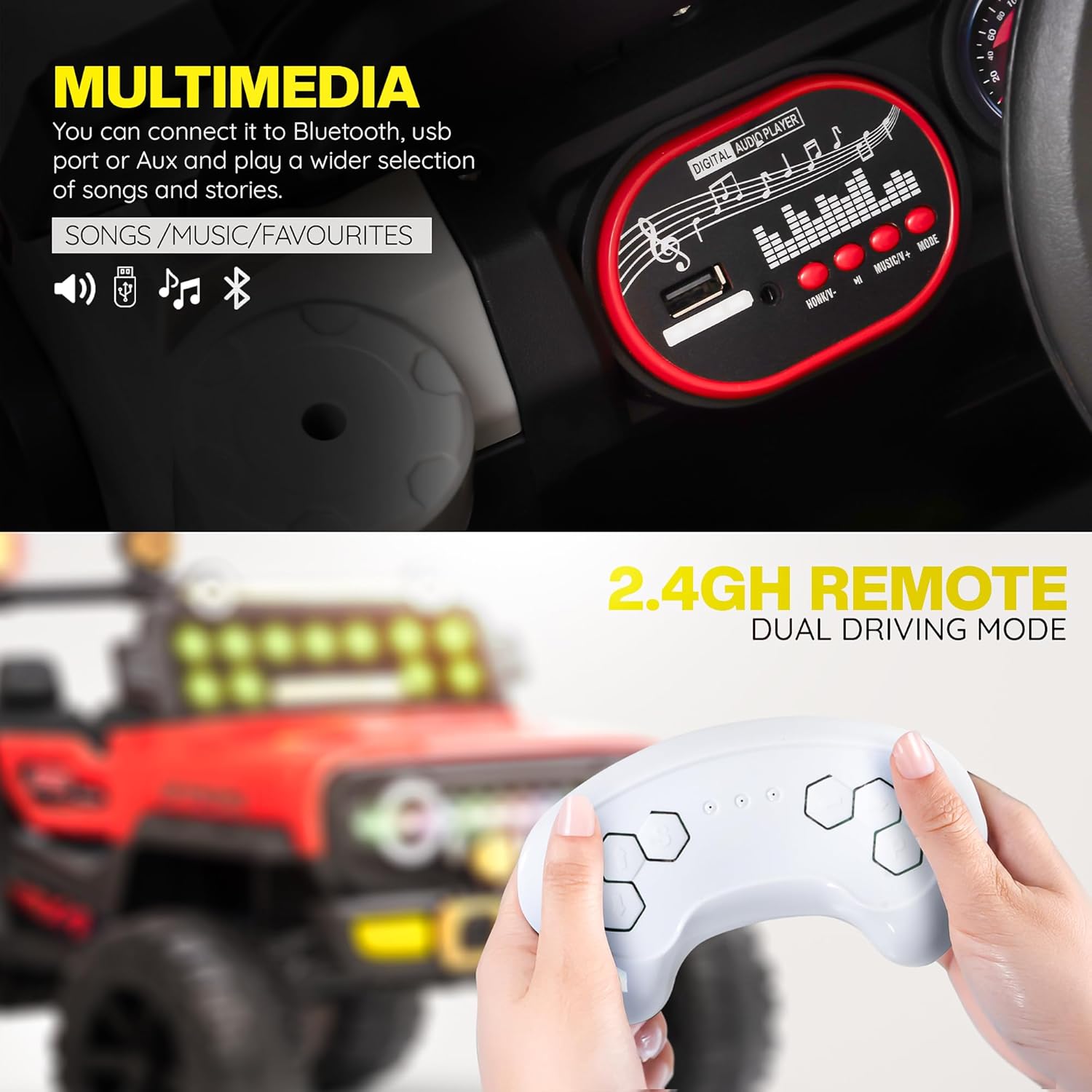 Minikin Blitz 4x4 Electric Rechargeable Jeep I LED Head Lights & Music I 1-7 Years
