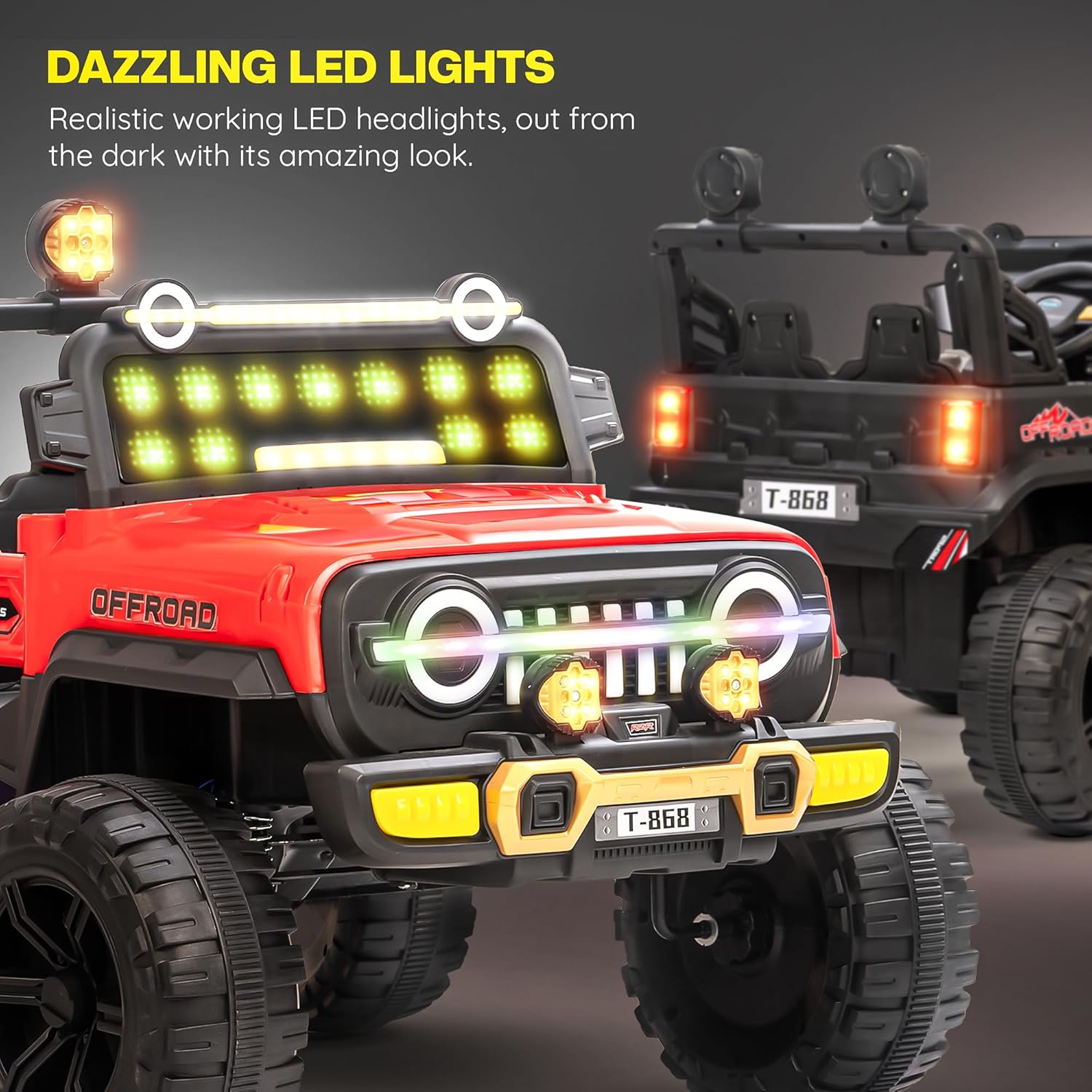 Minikin Blitz 4x4 Electric Rechargeable Jeep I LED Head Lights & Music I 1-7 Years