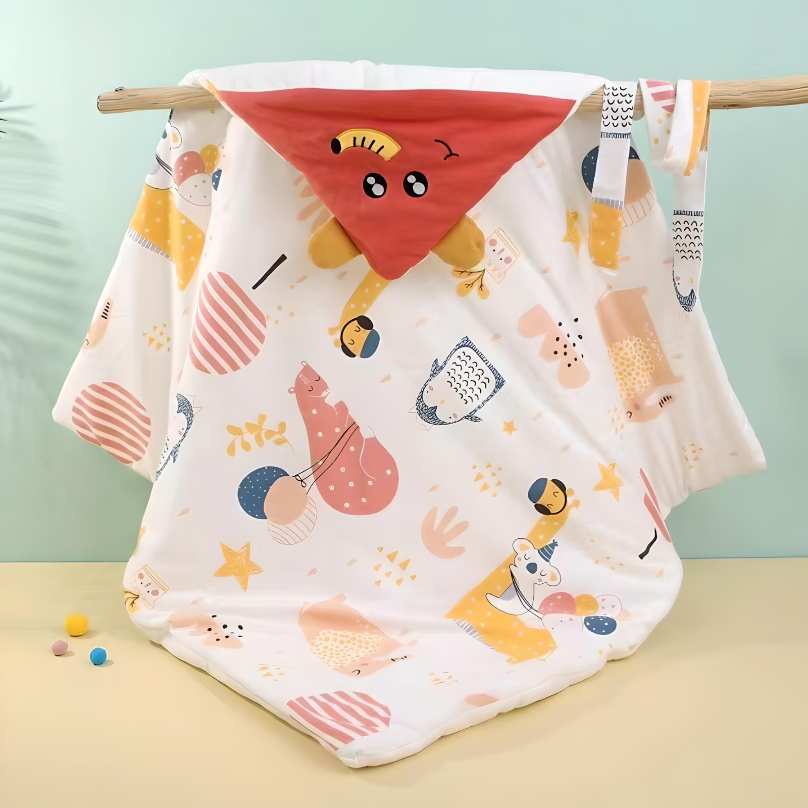 Quilted Baby Hooded Swaddle/Receiving Blanket - Soft, Cozy, and Adjustable Wrapper for Newborns to 12 Months