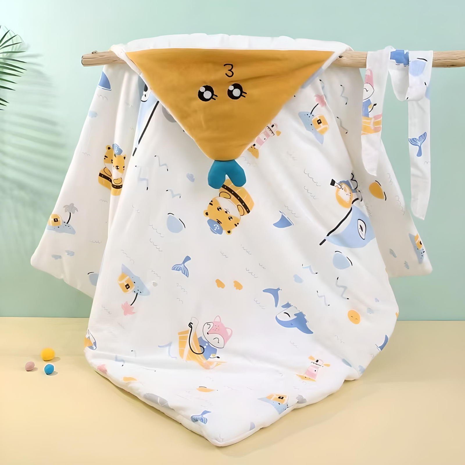 Quilted Baby Hooded Swaddle/Receiving Blanket - Soft, Cozy, and Adjustable Wrapper for Newborns to 12 Months