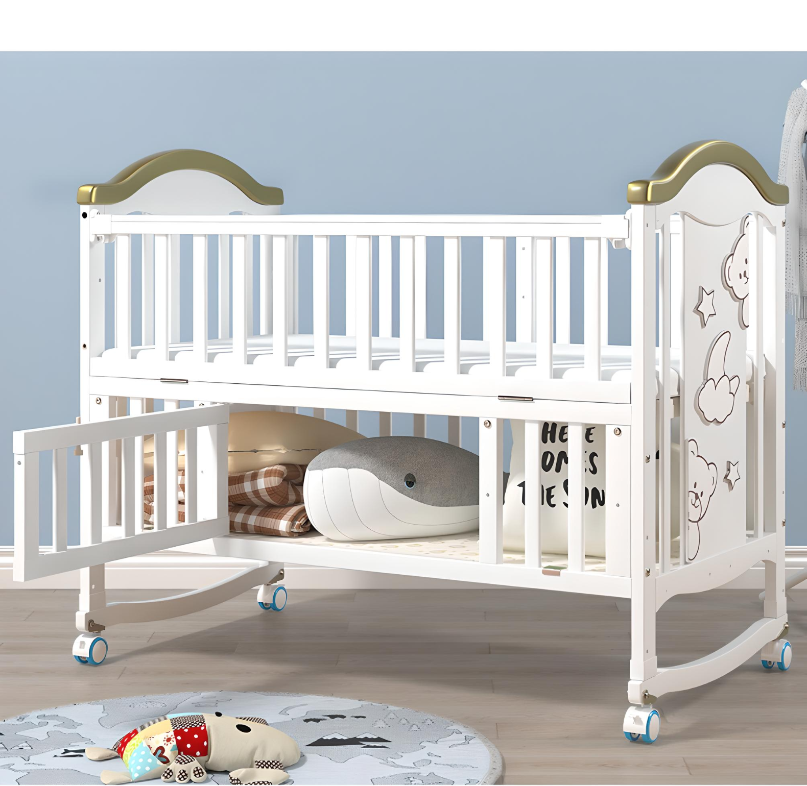 Minikin Emperia Co-Sleeping Extendable Wooden Crib I Mattress & Bumper Bed I NB - 6 Years