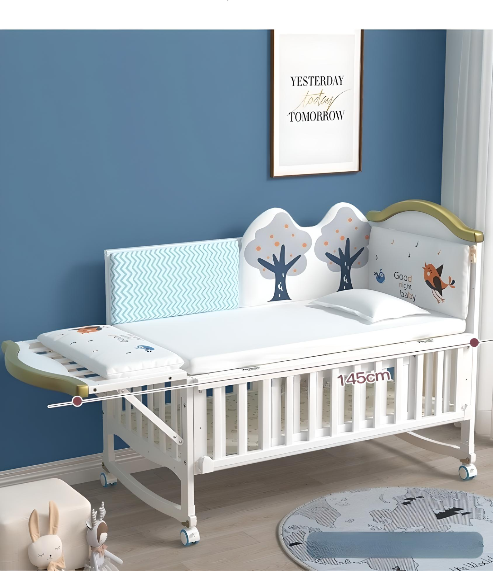 Minikin Emperia Co-Sleeping Extendable Wooden Crib I Mattress & Bumper Bed I NB - 6 Years