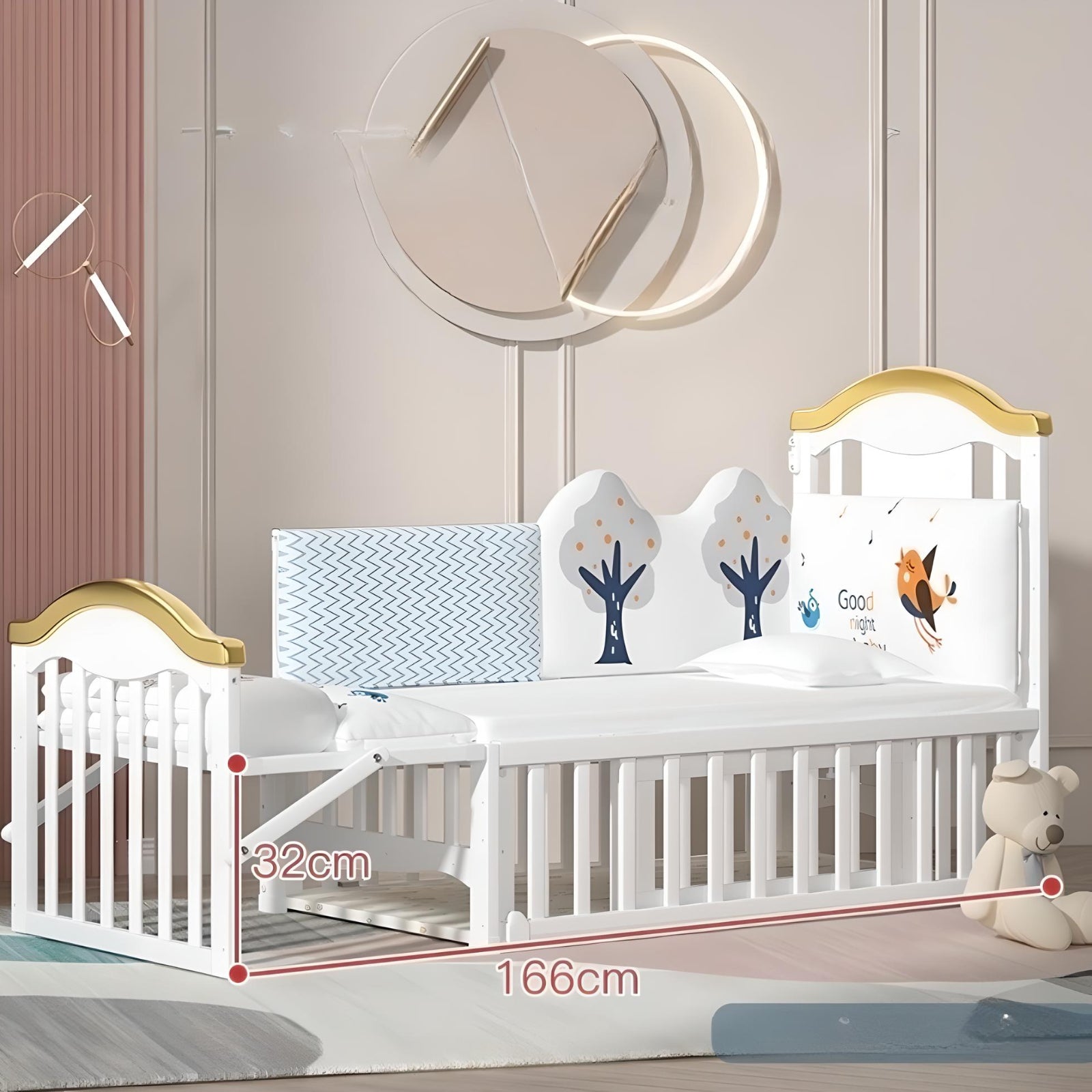 Minikin Emperia Co-Sleeping Extendable Wooden Crib I Mattress & Bumper Bed I NB - 6 Years