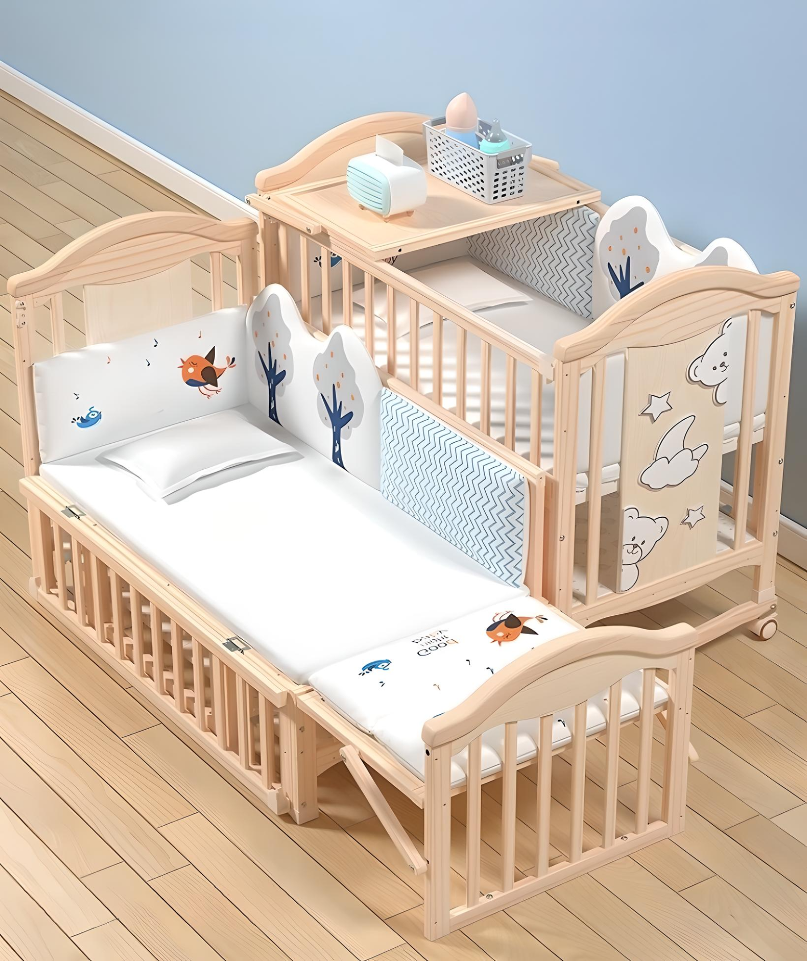 Minikin Multifunctional Extendable Wooden Crib I Mattress Bumper
