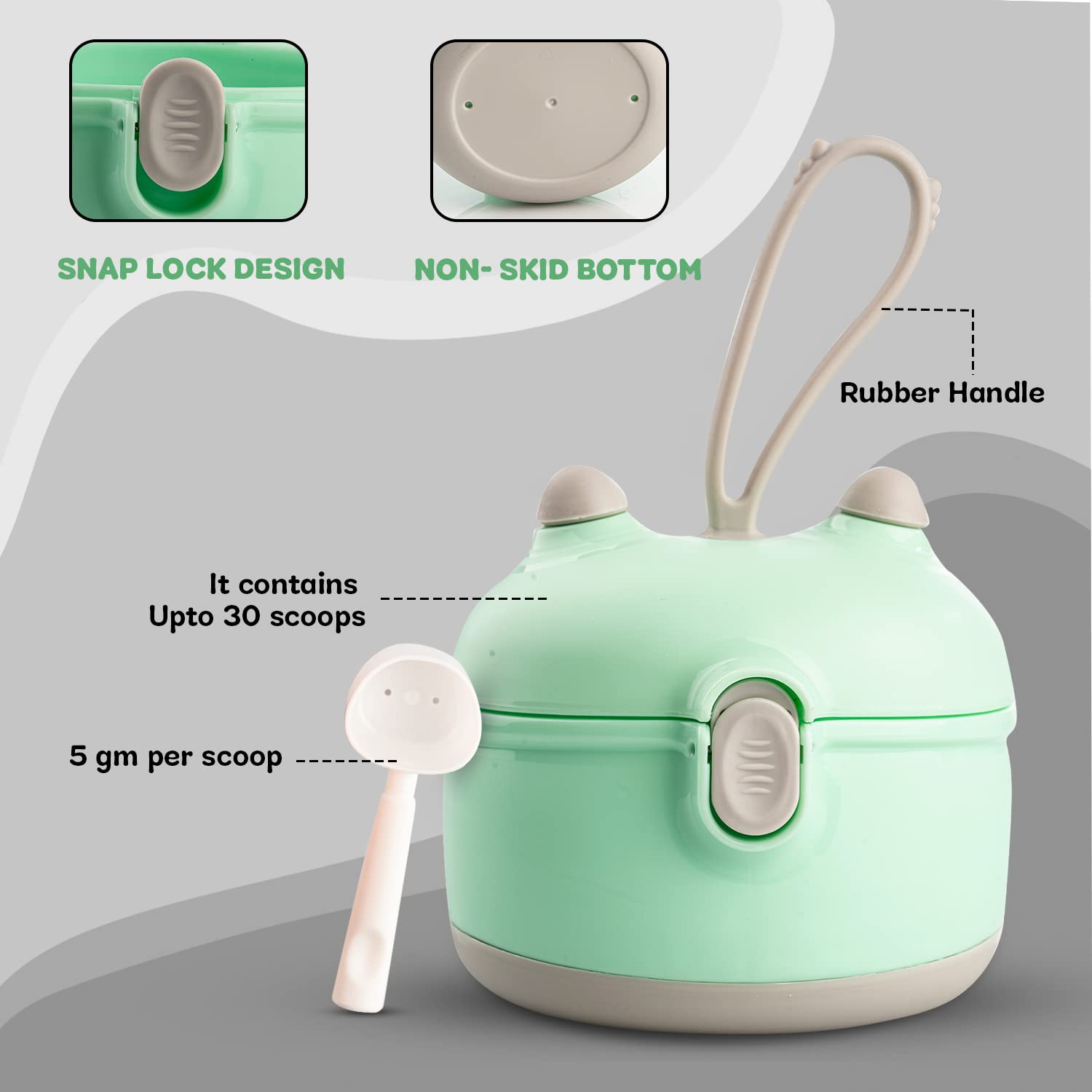 Minikin Portable Baby Formula Dispenser I Travel Milk Powder Formula Container with Scoop I Spill Proof Silicone Seal I Snacks Container