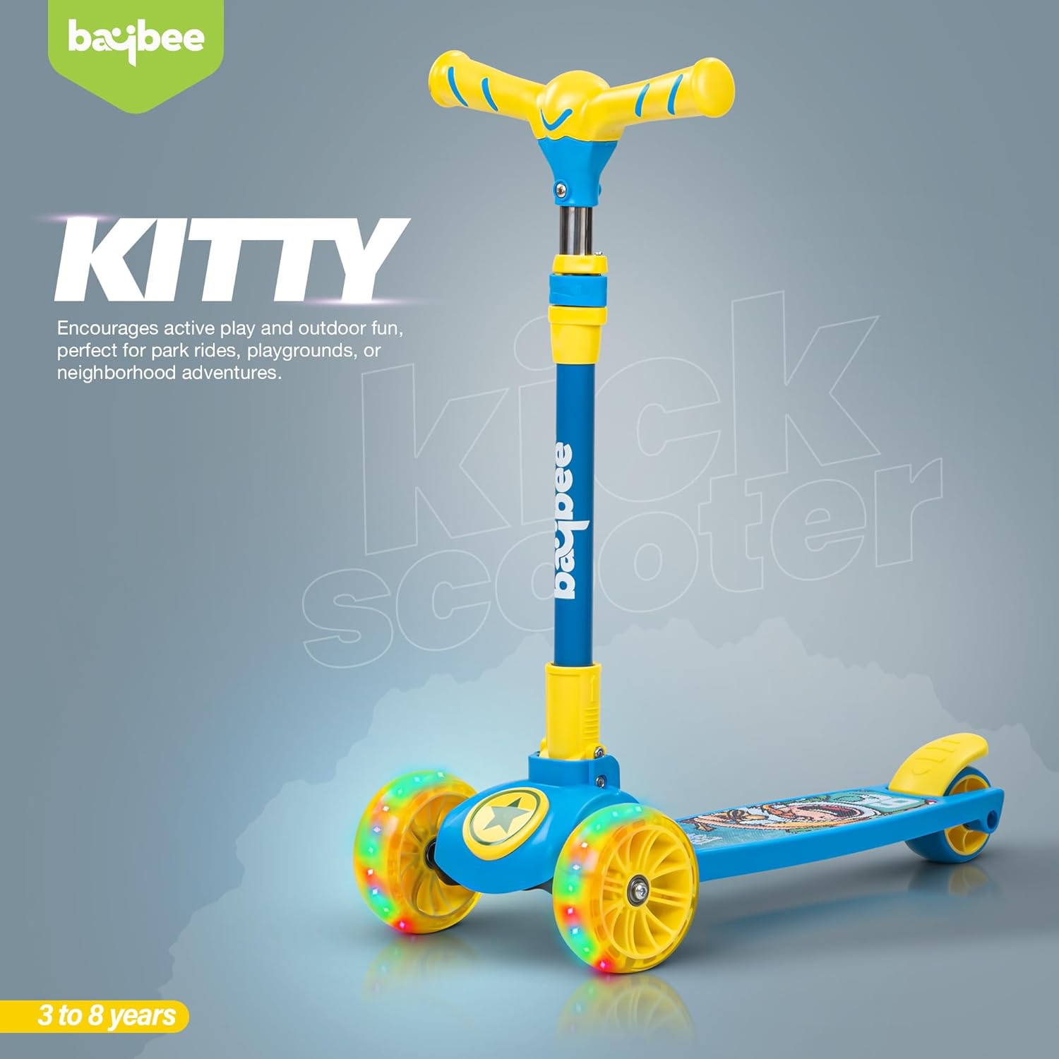 Kitty Foldable Scooter - Adjustable Handle, LED PU Wheels & Brake (3-10 Years, Boys/Girls)