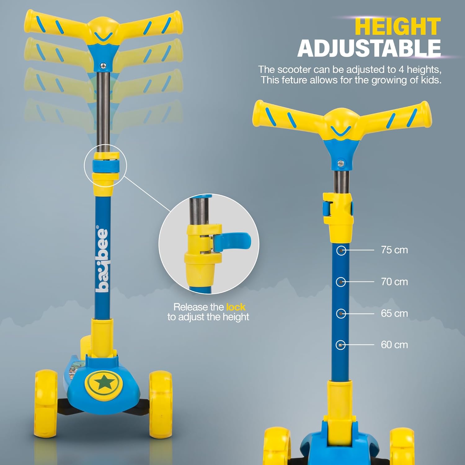 Kitty Foldable Scooter - Adjustable Handle, LED PU Wheels & Brake (3-10 Years, Boys/Girls)