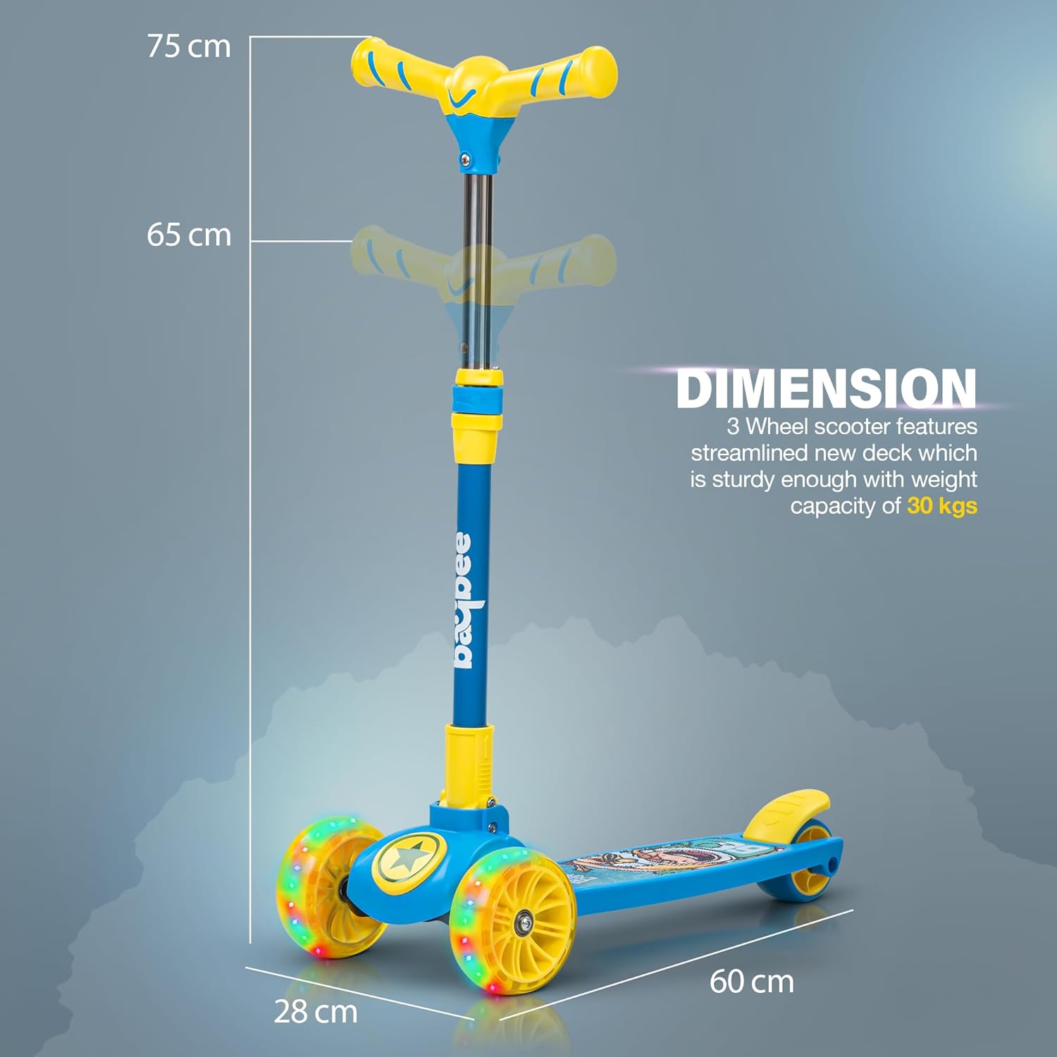 Kitty Foldable Scooter - Adjustable Handle, LED PU Wheels & Brake (3-10 Years, Boys/Girls)