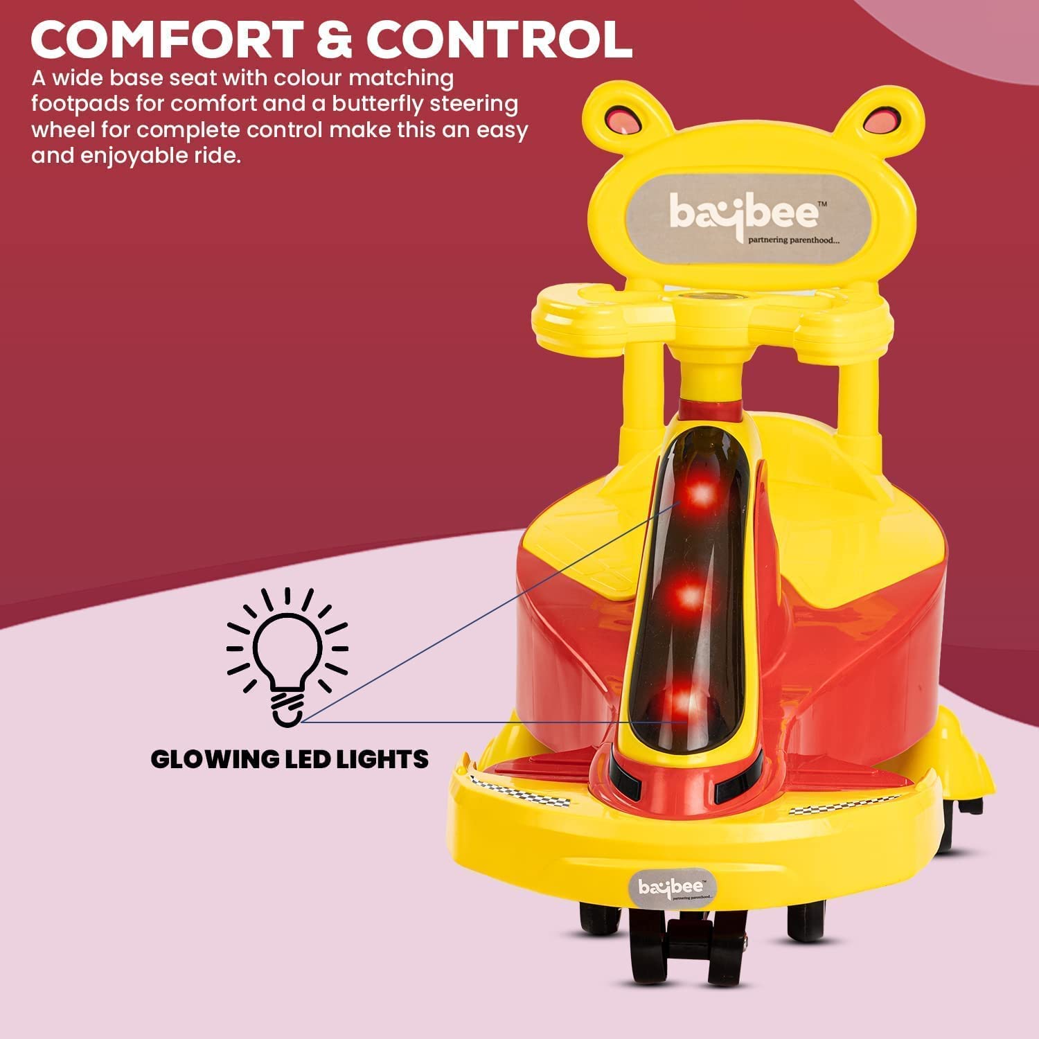 Nexus Magic Swing Cars for Kids | LED Light & Music | PP Scratch Free Wheels | 2 to 8 Years