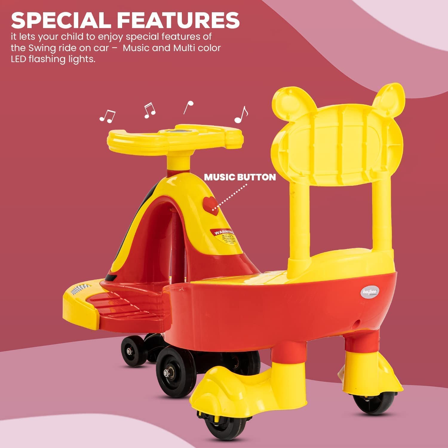 Nexus Magic Swing Cars for Kids | LED Light & Music | PP Scratch Free Wheels | 2 to 8 Years
