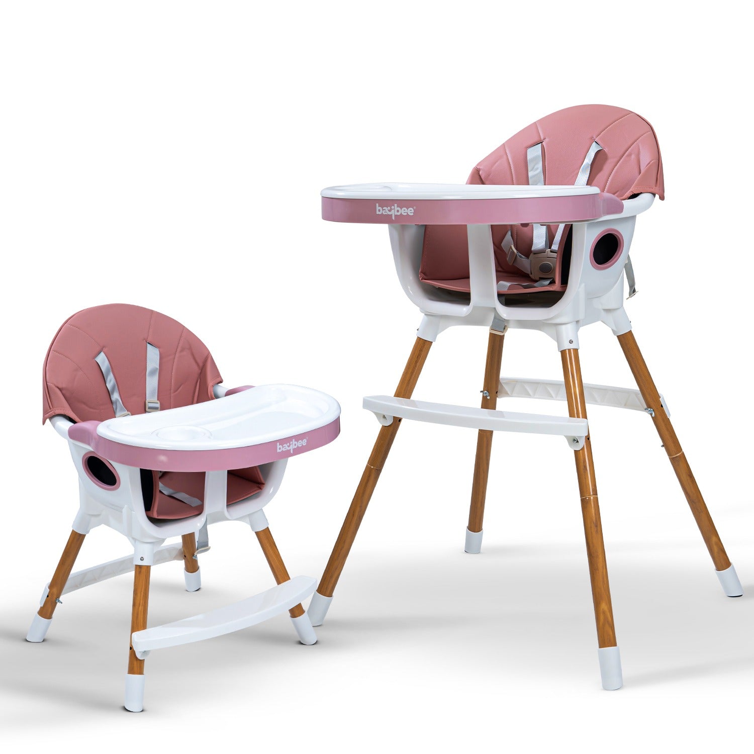 Minikin 2 in 1 Hades High Chair cum Low Chair I Wooden Finish Stainless Steel Base I 6 Months - 3 Years