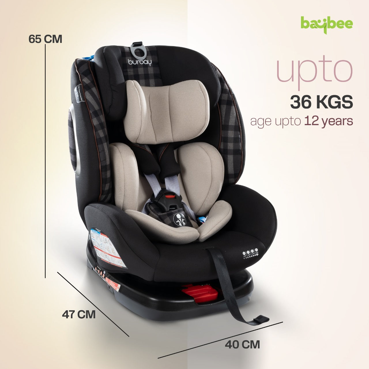 Burbay Luxe 360 Rotatable ISOFIX Car Seat – Luxurious, Ergonomic Backrest (Newborn to 12 Years)